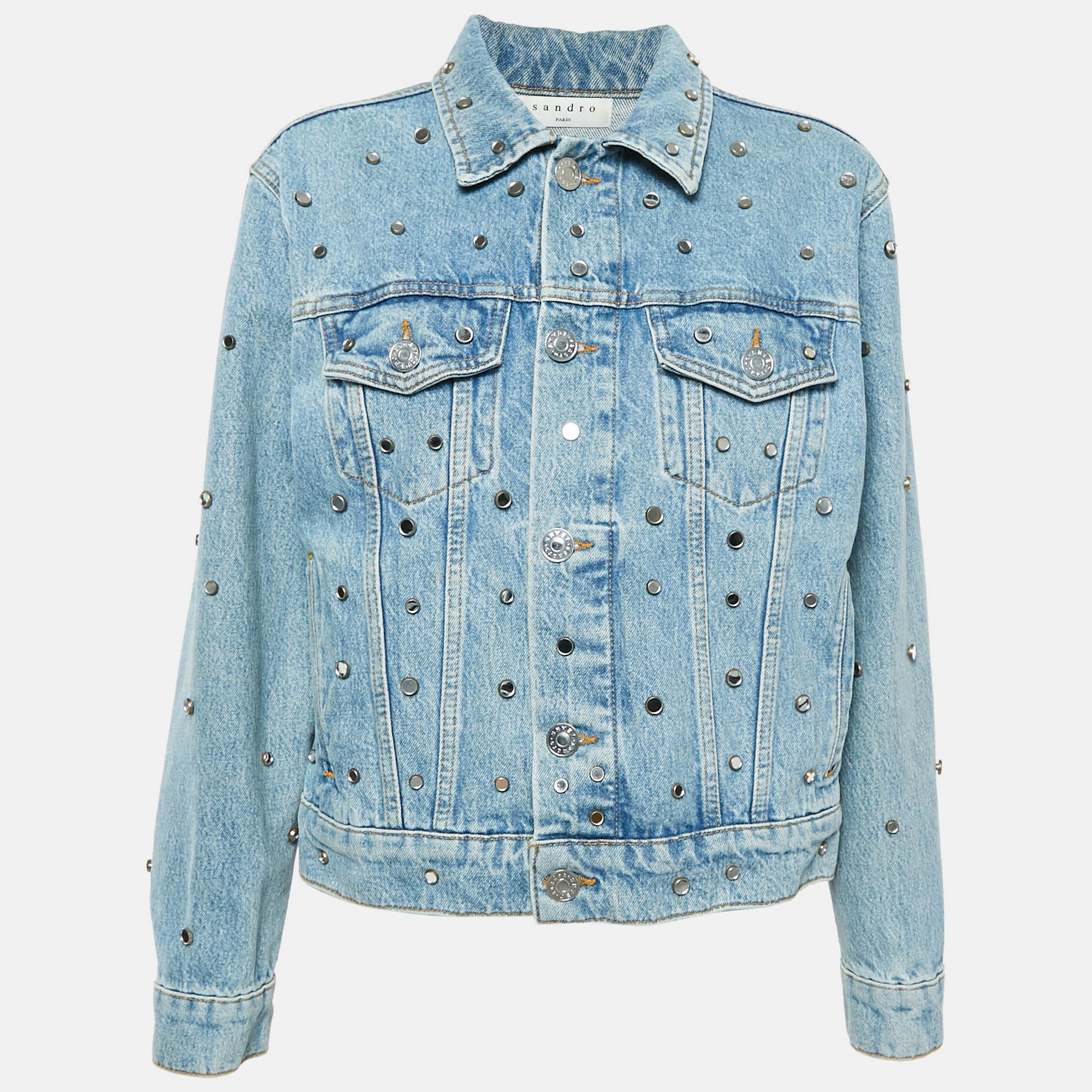 

Sandro Blue Mirror Studded Denim Jacket M