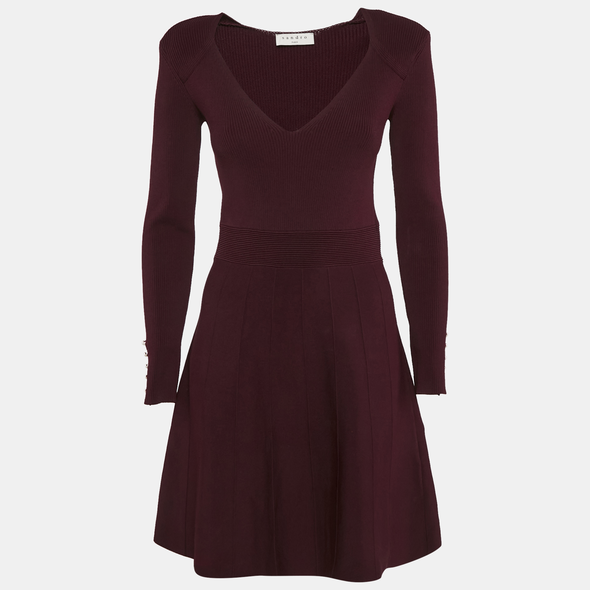 

Sandro Burgundy Knit Otane Pearly Cuff Fit & Flare Dress M