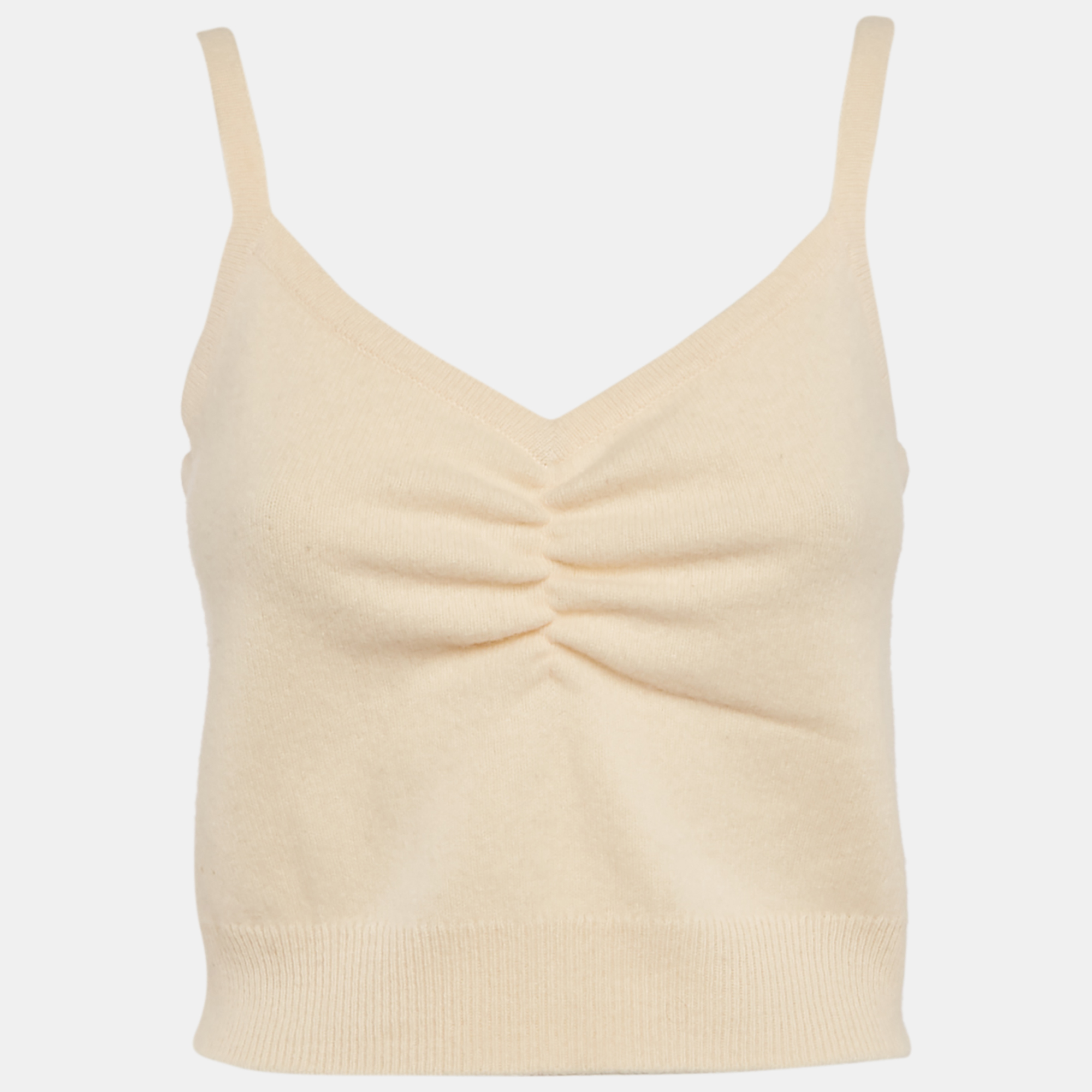 

Sandro Cream Wool Rib Knit Ruched Camisole Top M