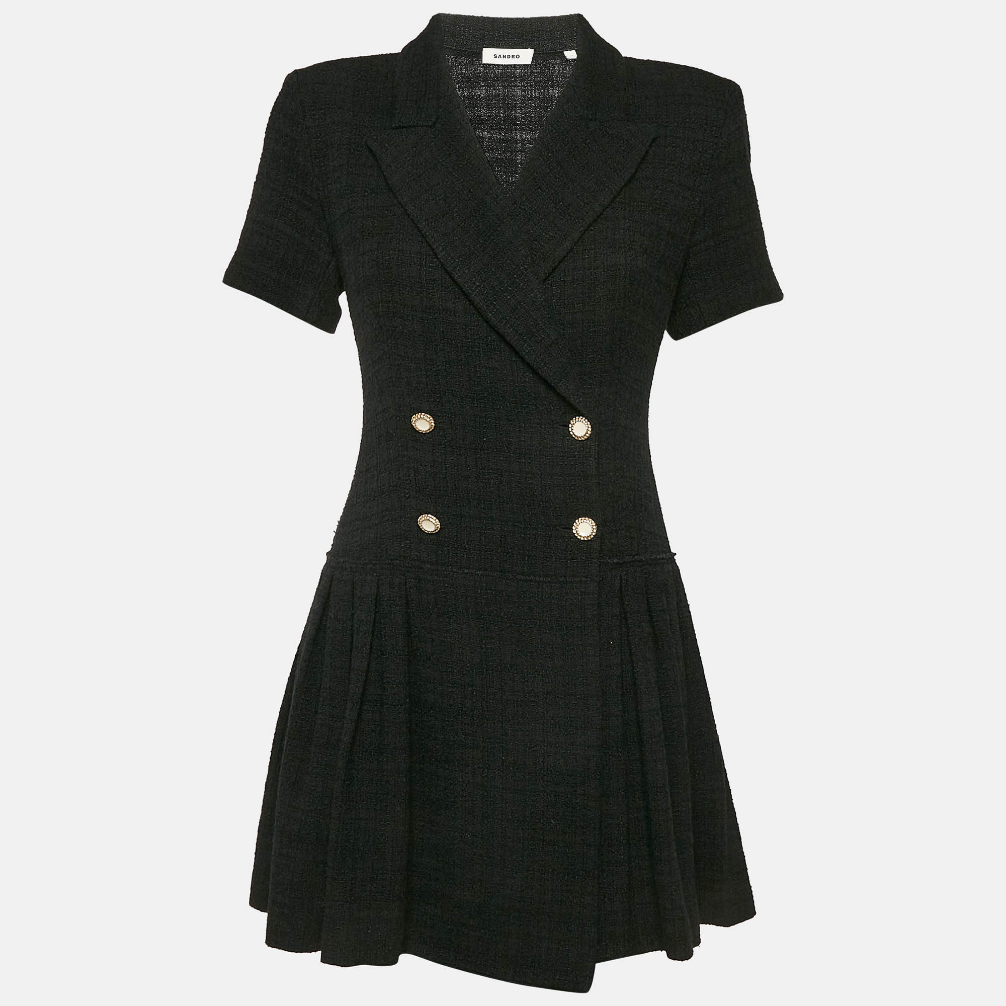 

Sandro Black Tweed Double Breasted Mini Dress M