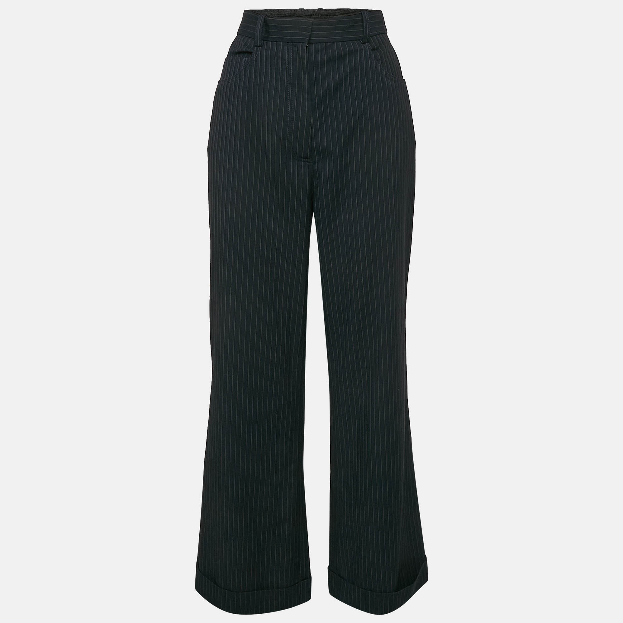 

Sandro Navy Blue Pinstripe Herringbone Trousers L