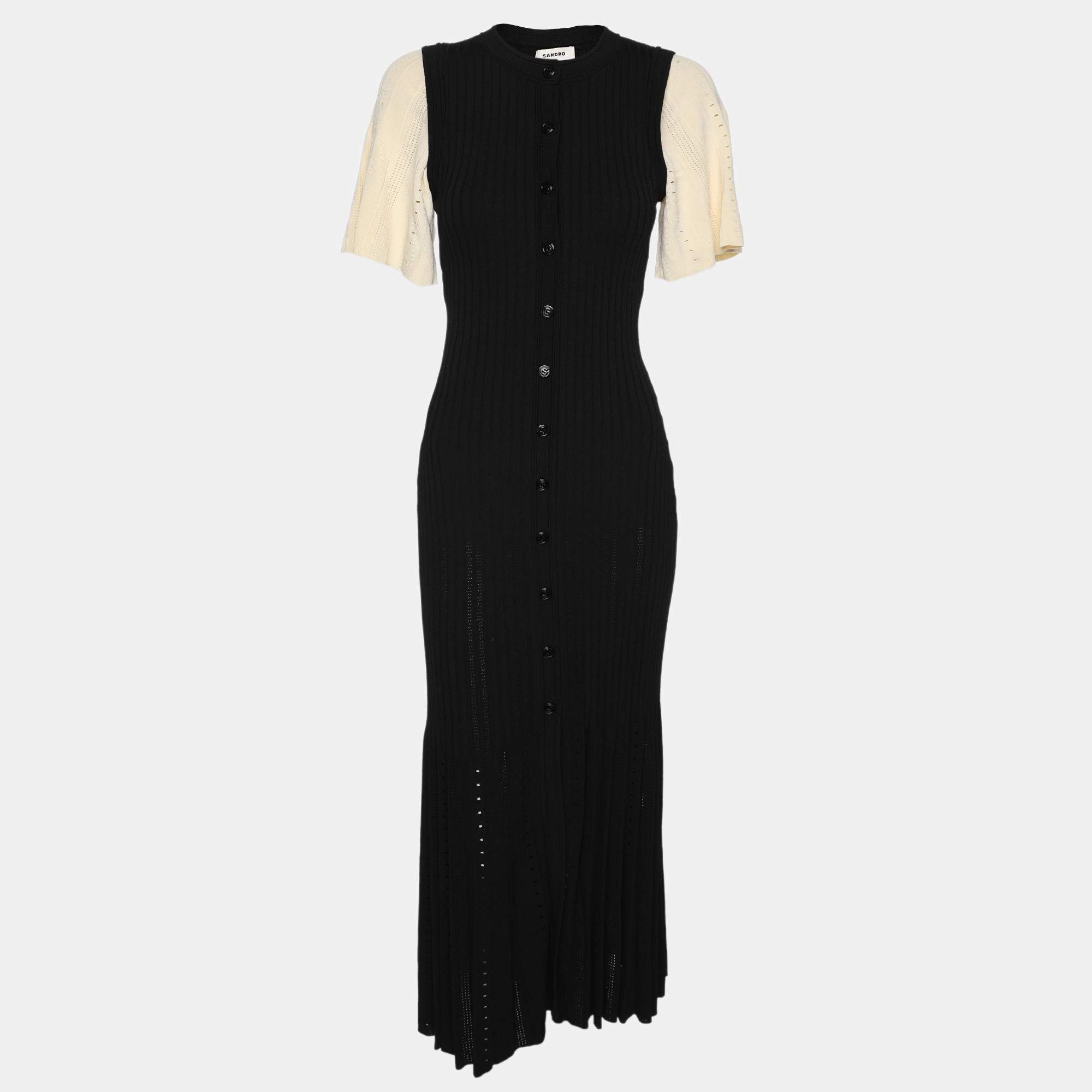 

Sandro Black/Cream Stretch Knit Long Dress S