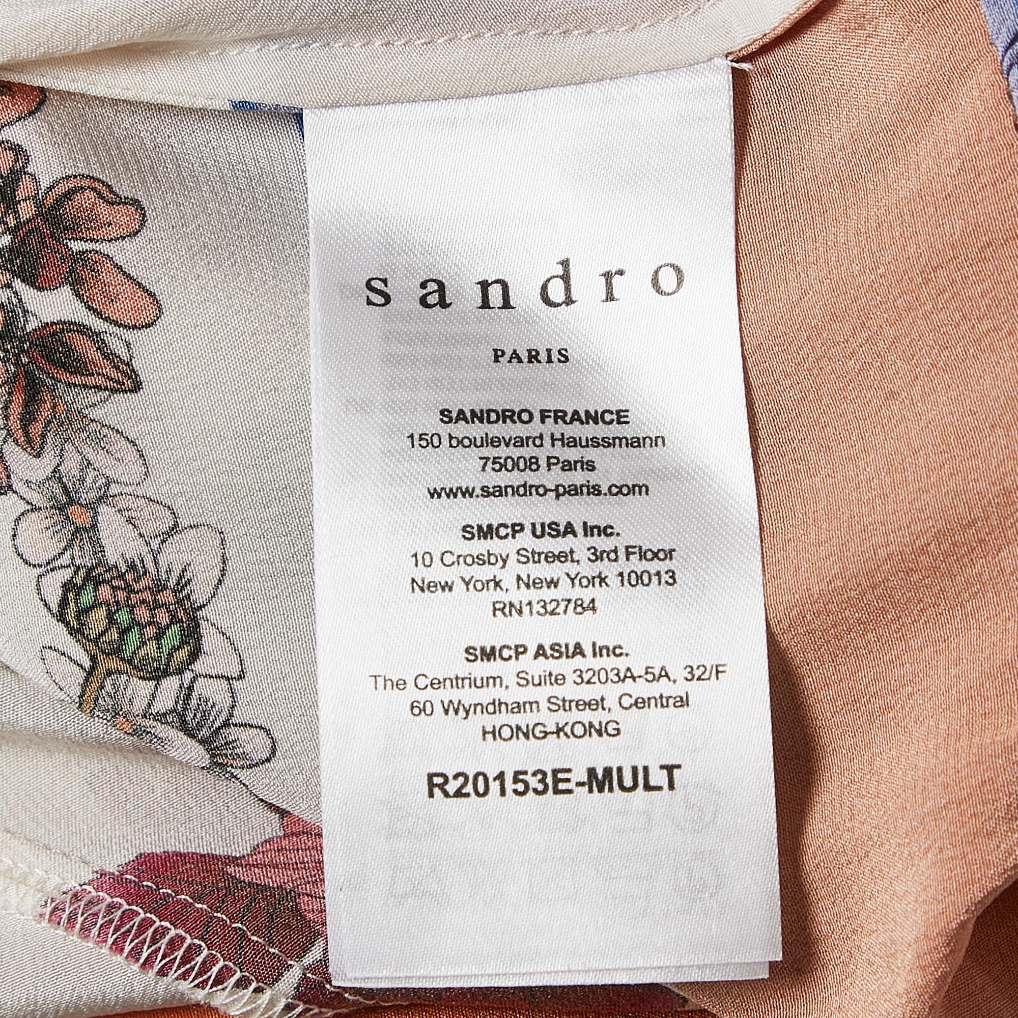 Sandro Multicolor Floral Print Silk Wrap Dress S 
