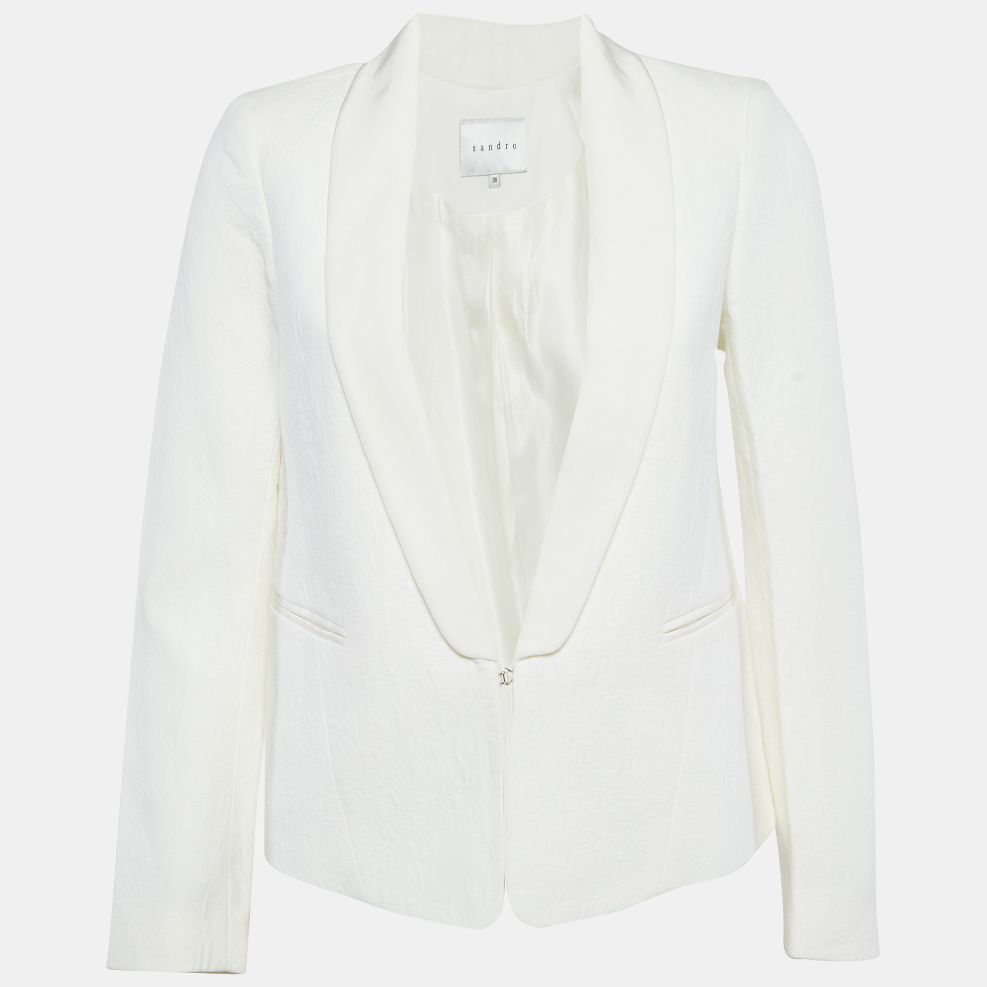 

Sandro White Jacquard Shawl Collar Jacket S