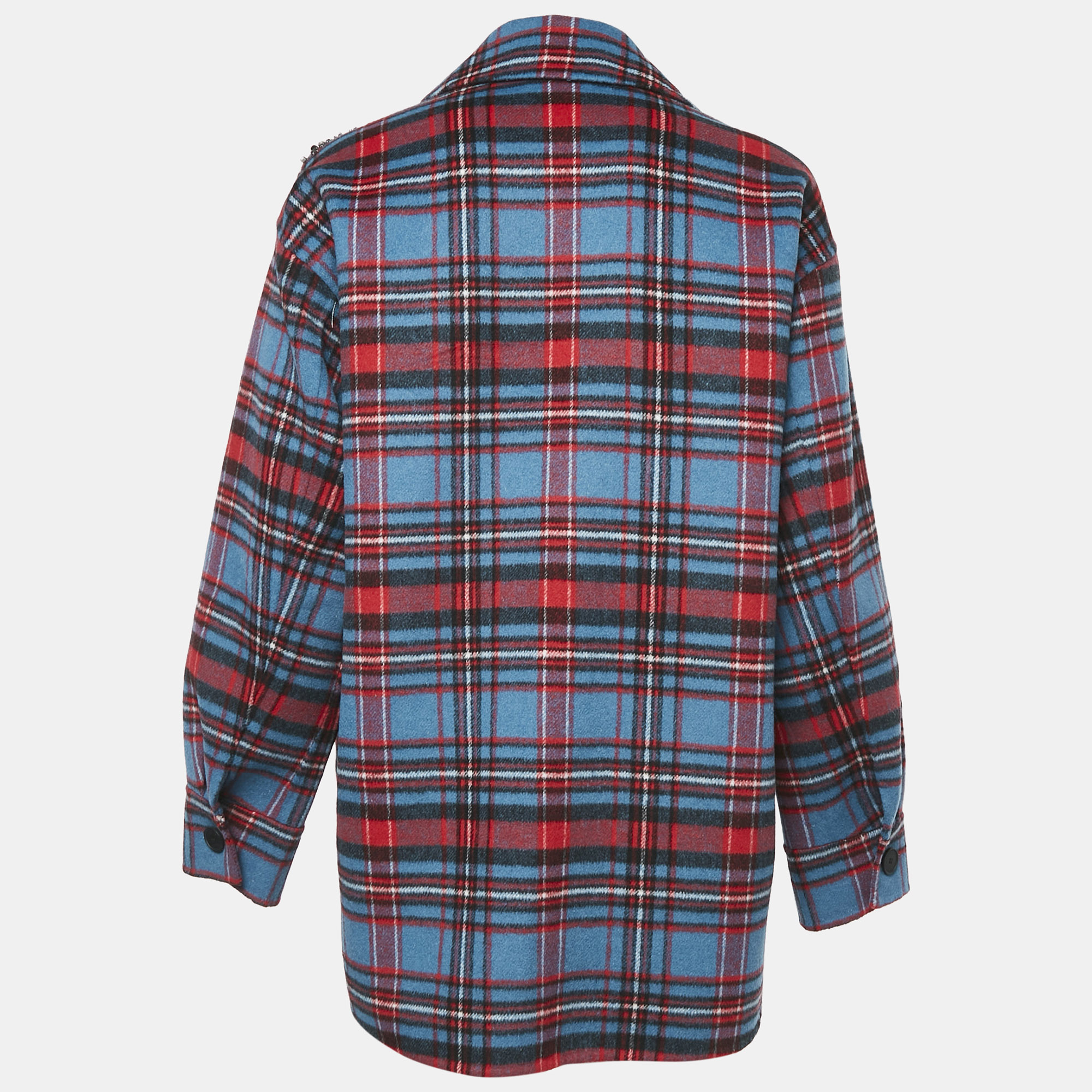 Sandro Multicolor Plaid Embellished Wool Blend Single Breasted Jacket XL 