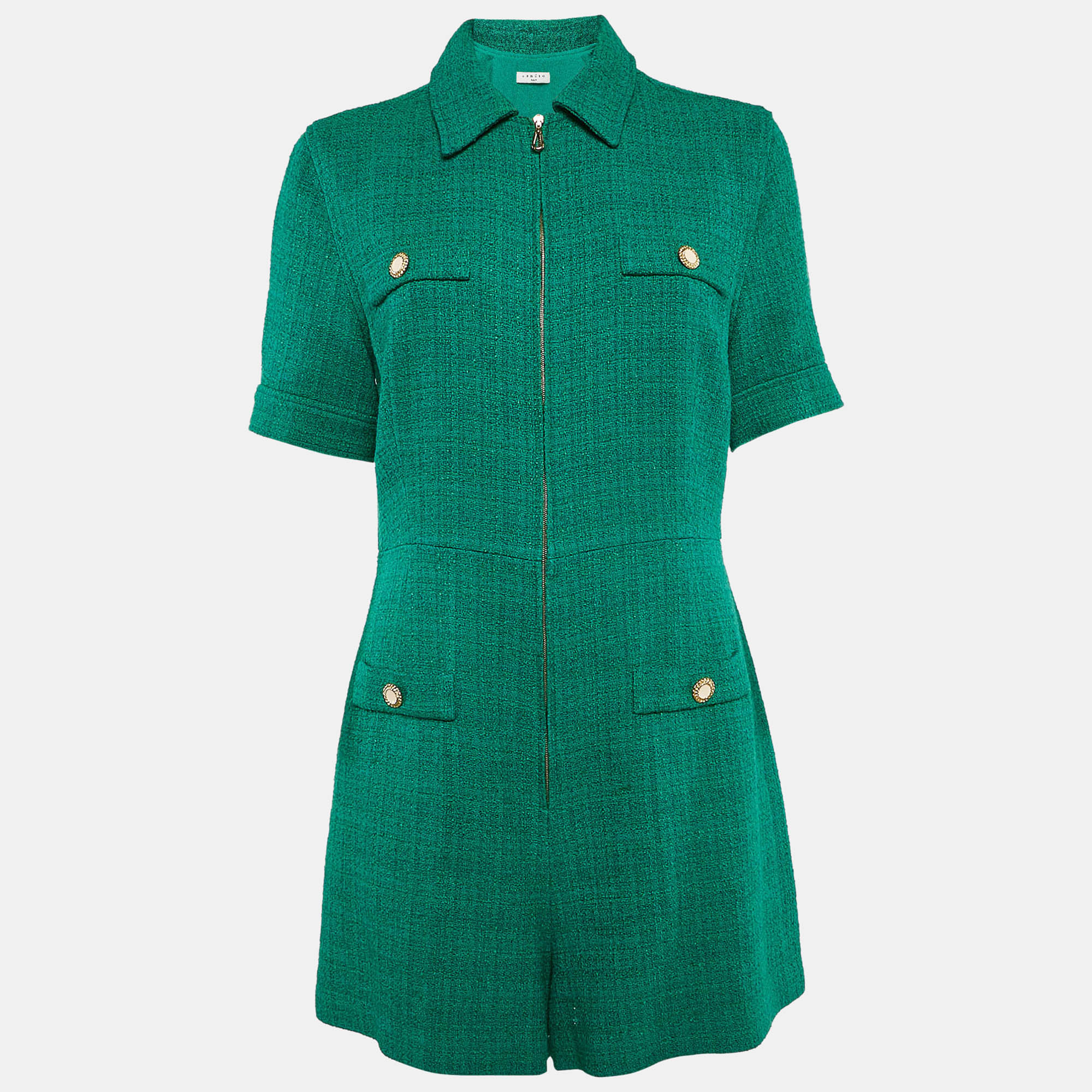 

Sandro Green Tweed Zip Front Playsuit L