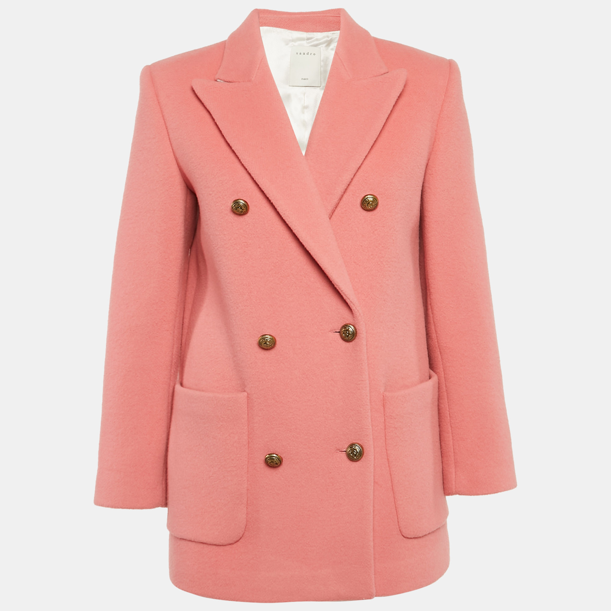 

Sandro Pink Felt Double Breasted Pea Coat S