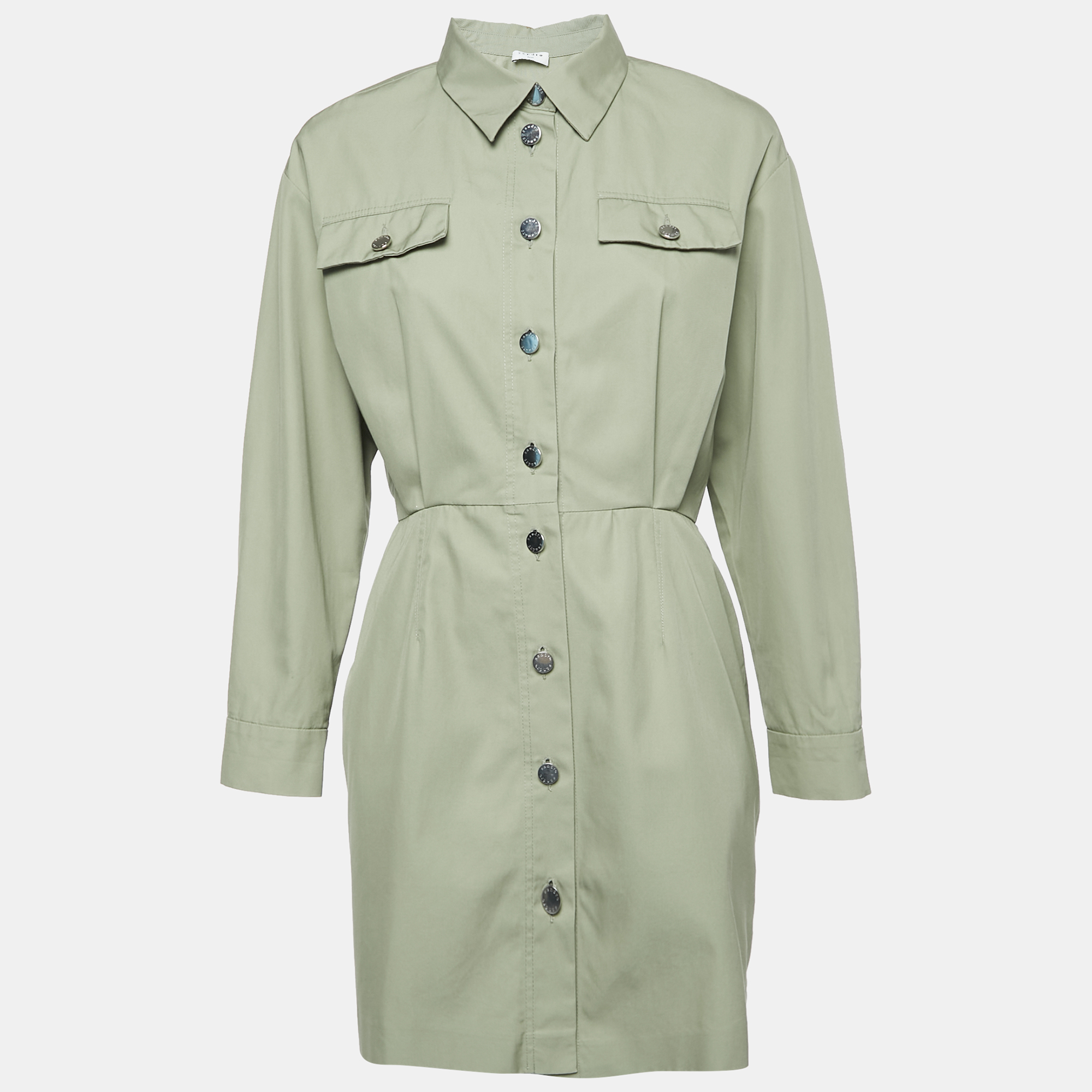 

Sandro Green Gabardine Cotton Button Front Coat L