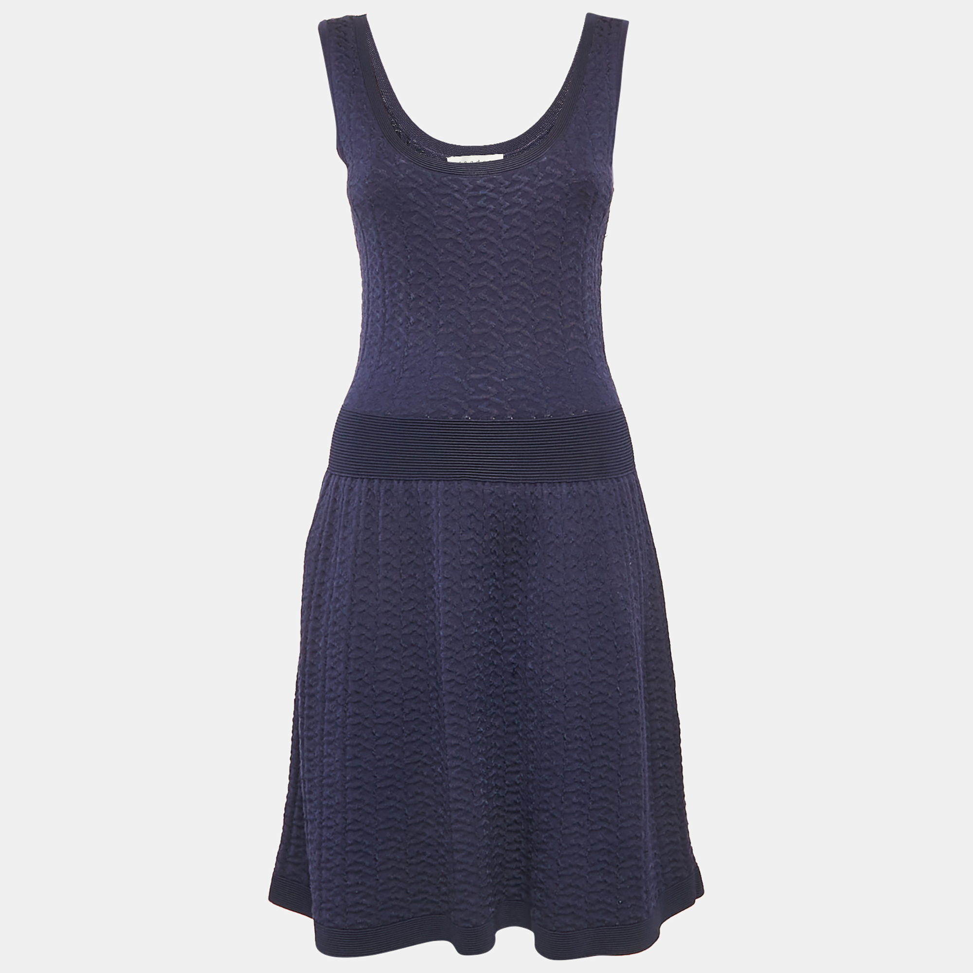 

Sandro Navy Blue Patterned Knit Sleeveless Mini Dress M