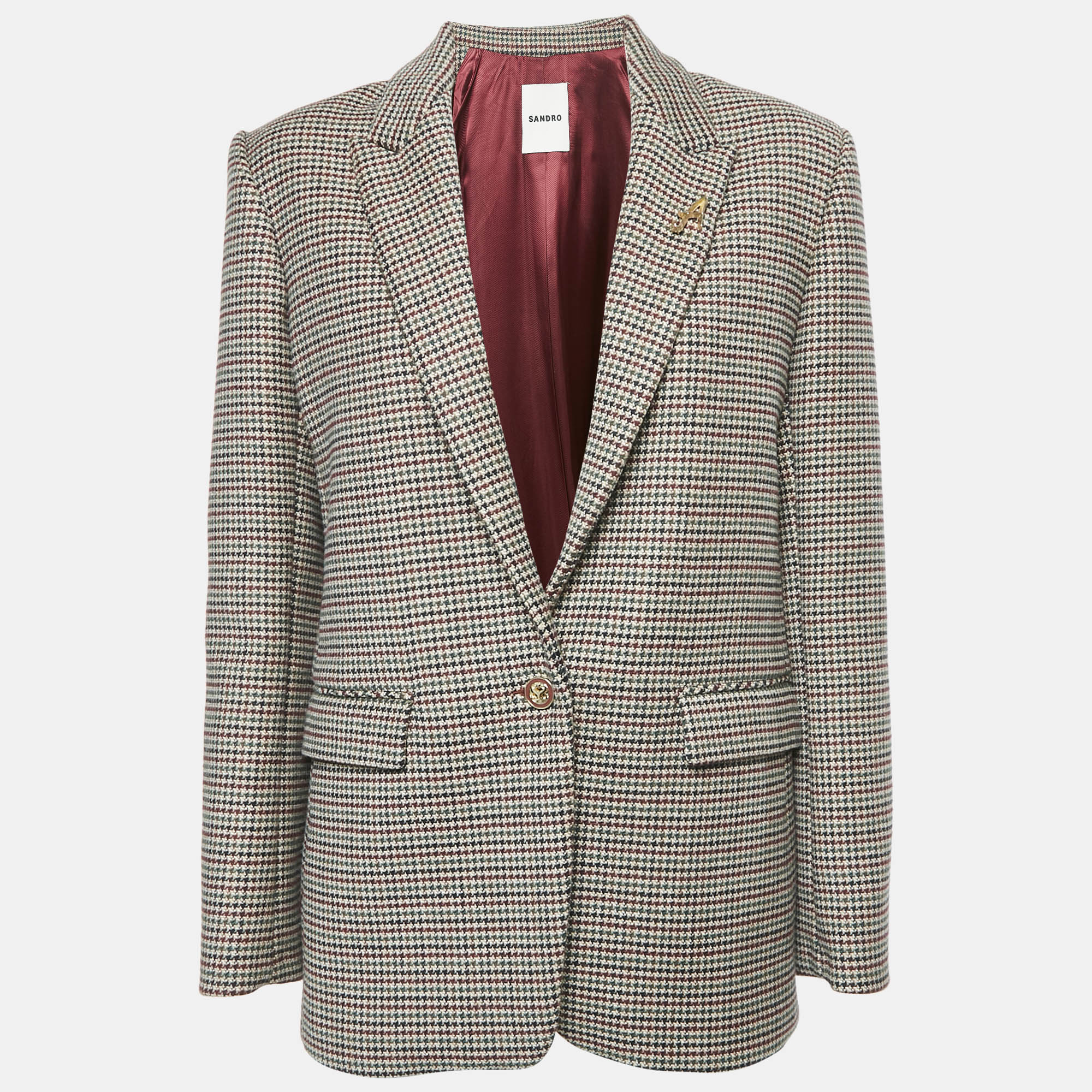 

Sandro Multicolor Houndstooth Single Breasted Blazer L