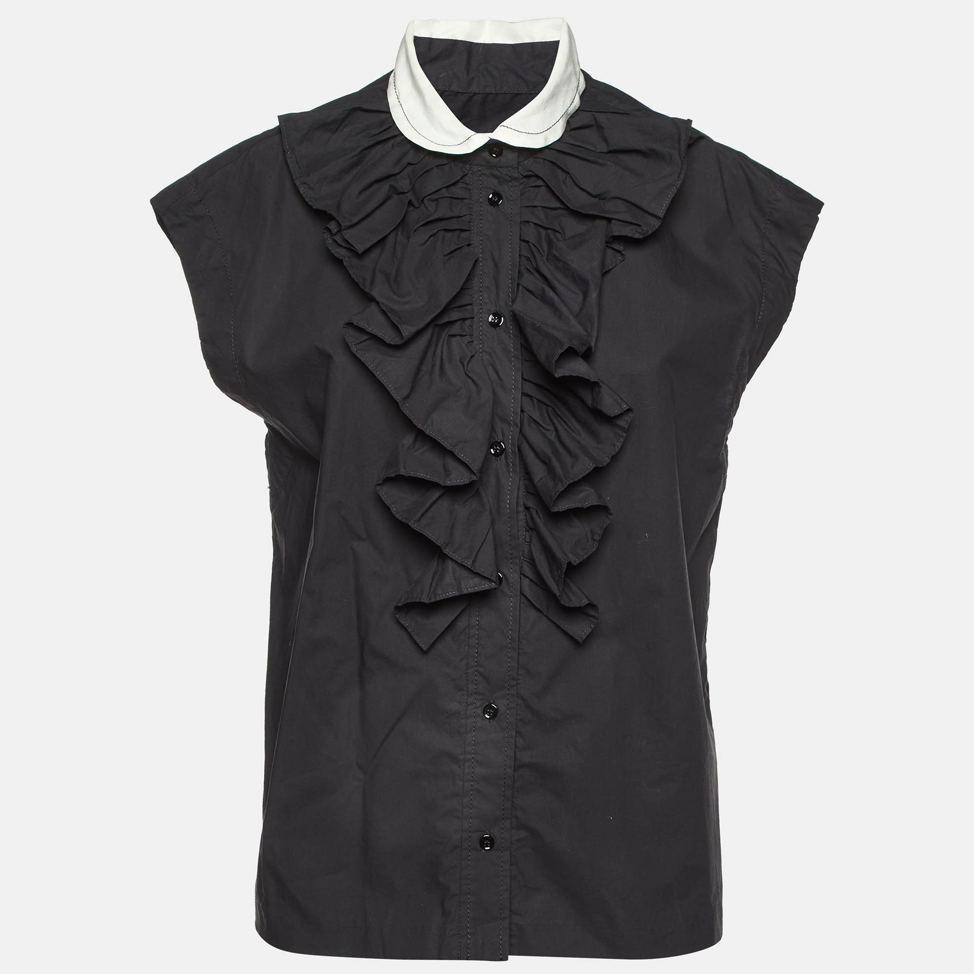 

Sandro Black Cotton Ruffled Sleeveless Shirt L