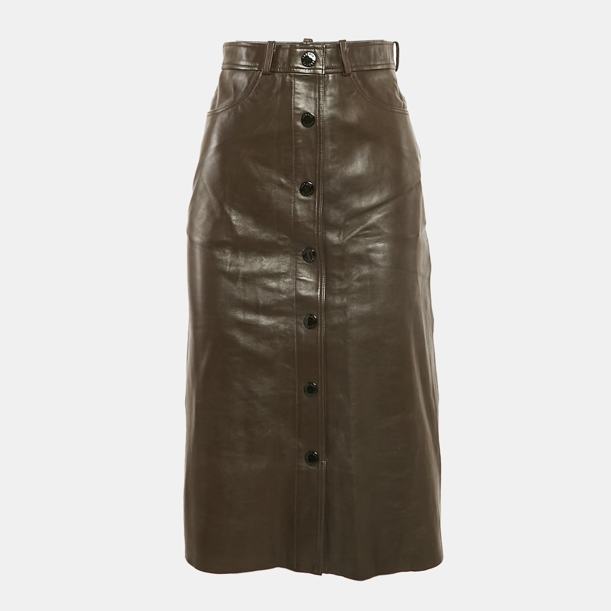 

Sandro Brown Leather Buttoned Midi Skirt S