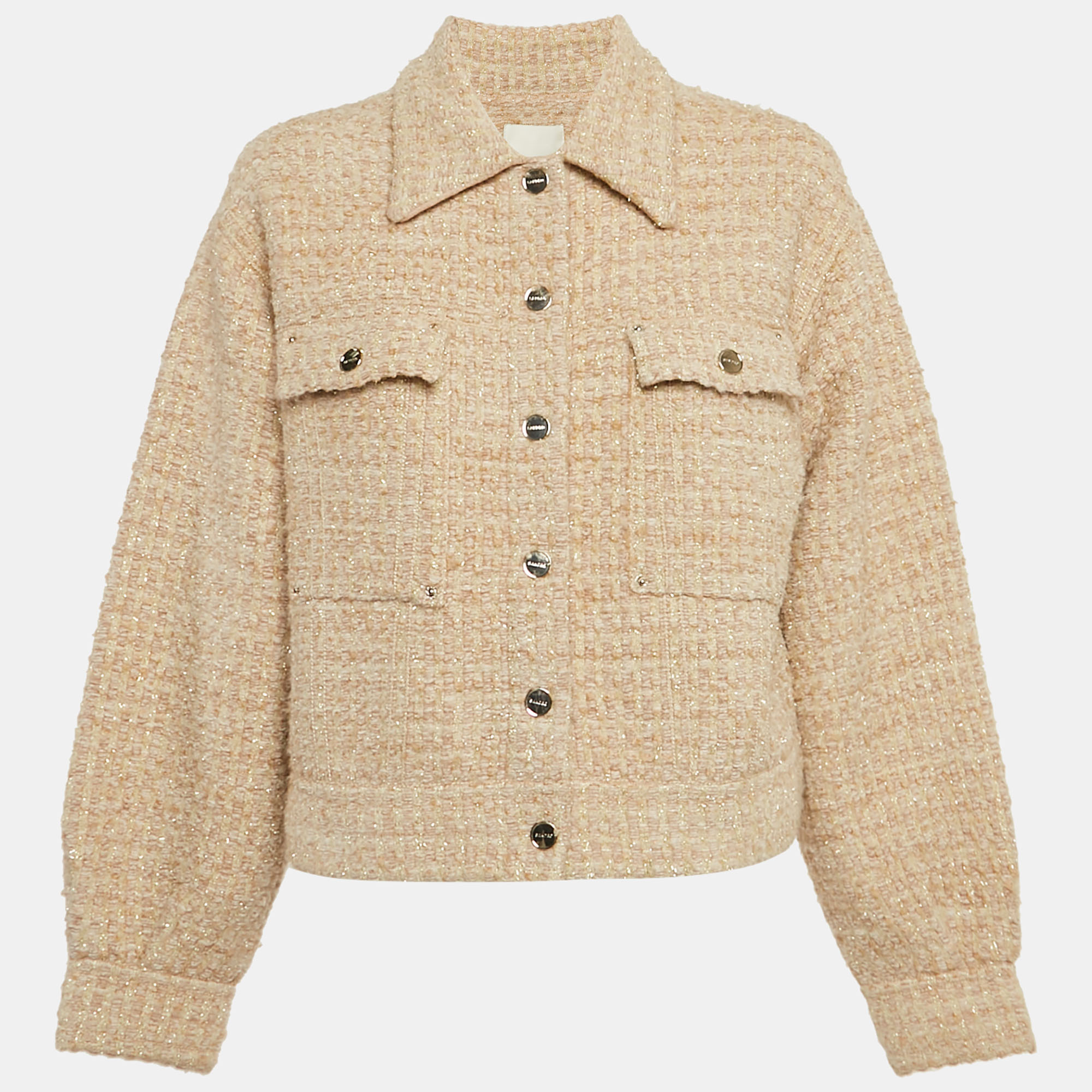 

Sandro Beige Bernadette Tweed Trucker Jacket M