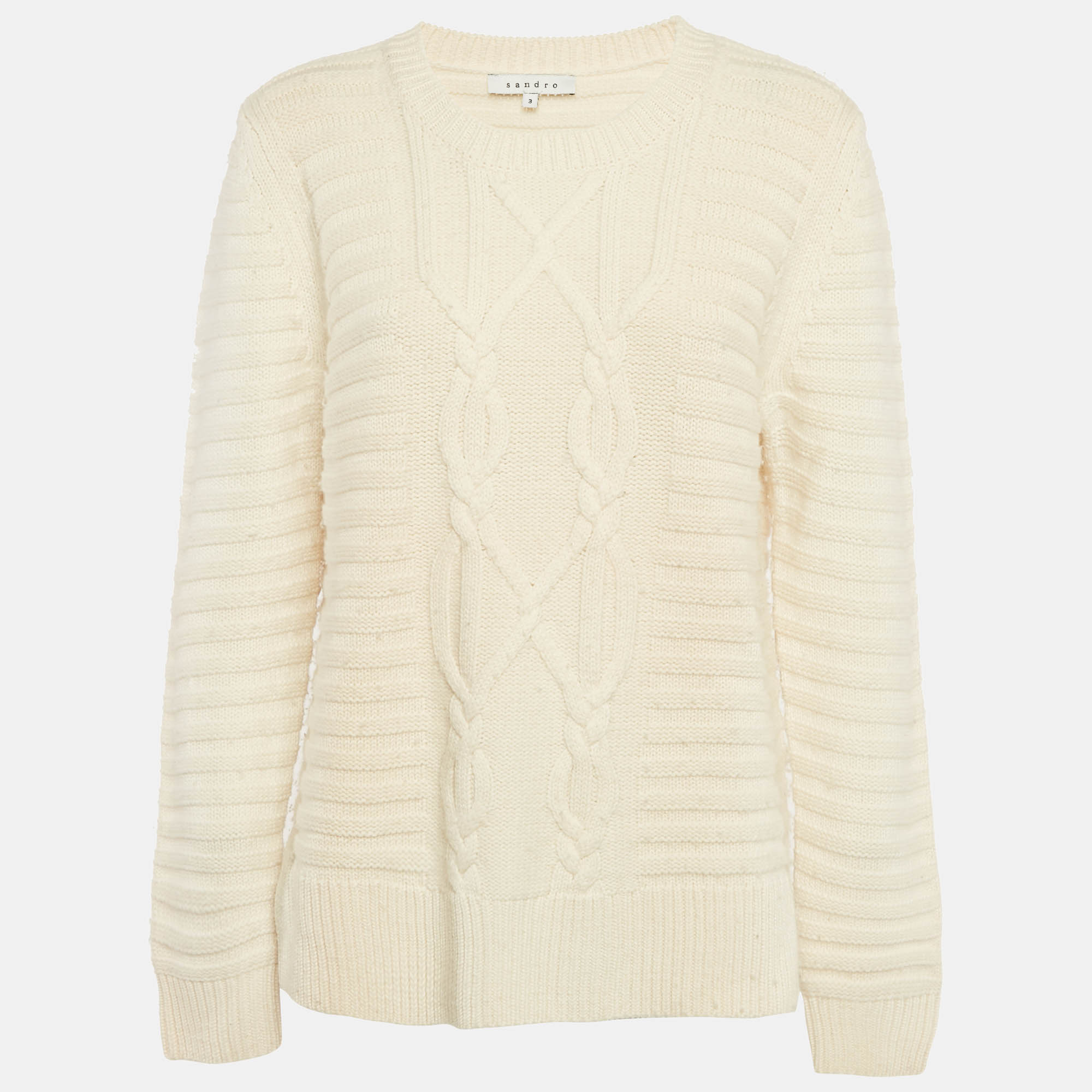 

Sandro Cream Cable Knit Crewneck Sweater L