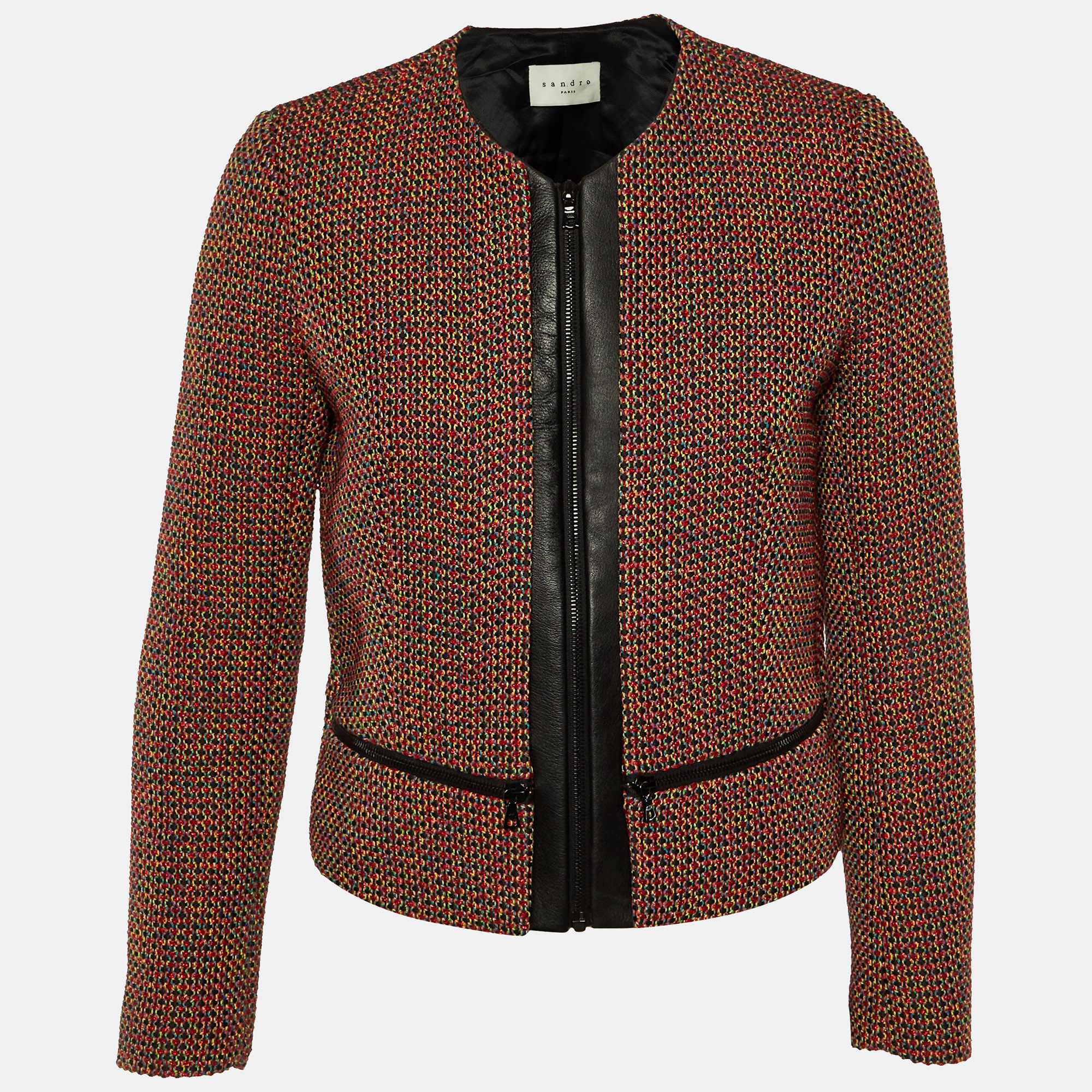 

Sandro Red Lurex Tweed Zip Front Jacket S