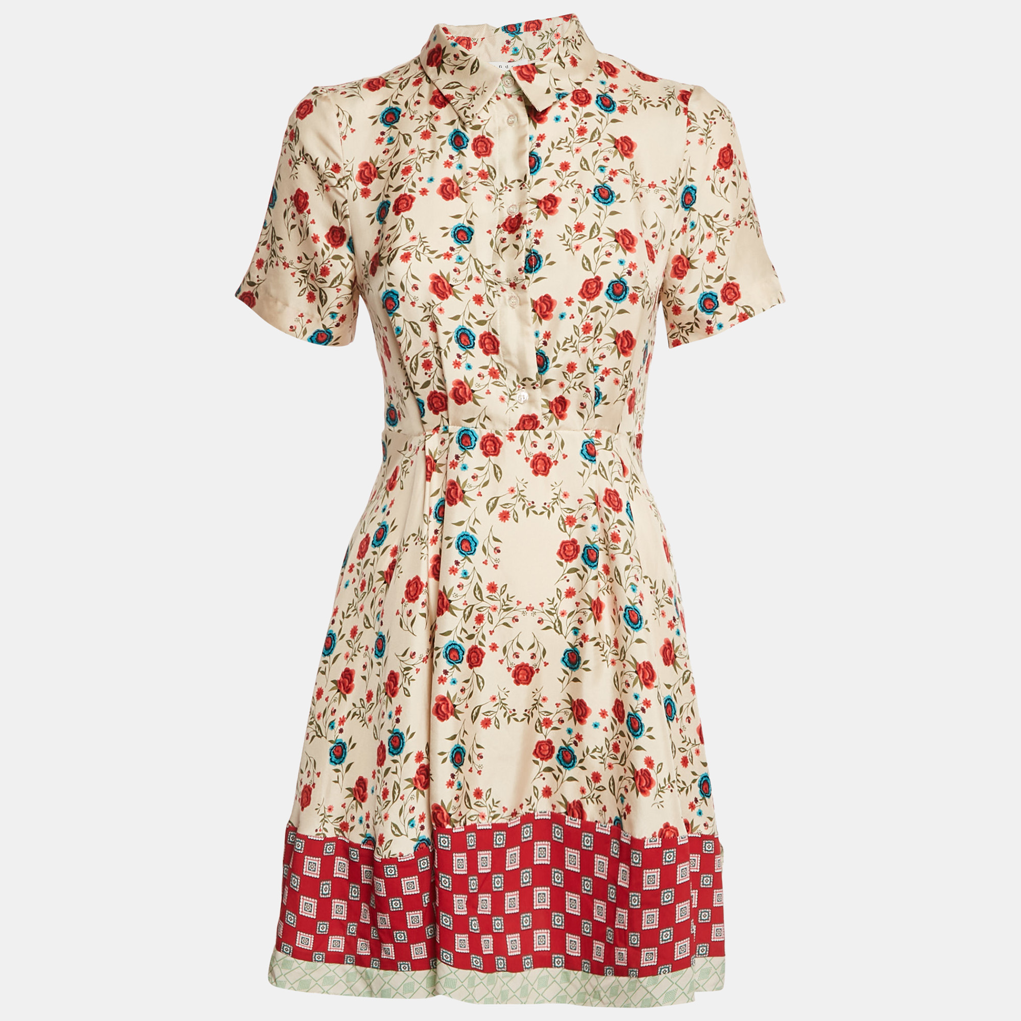 

Sandro Pink Beige Floral Print Silk Open Back Mini Dress S