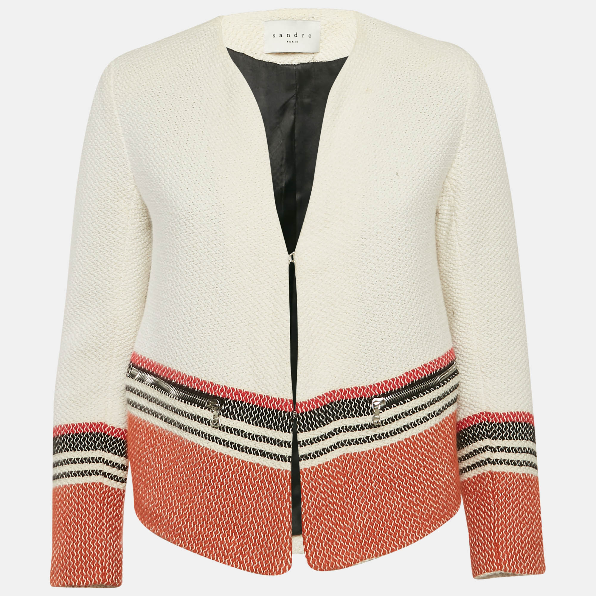 

Sandro White Tweed Striped Hook Front Jacket M