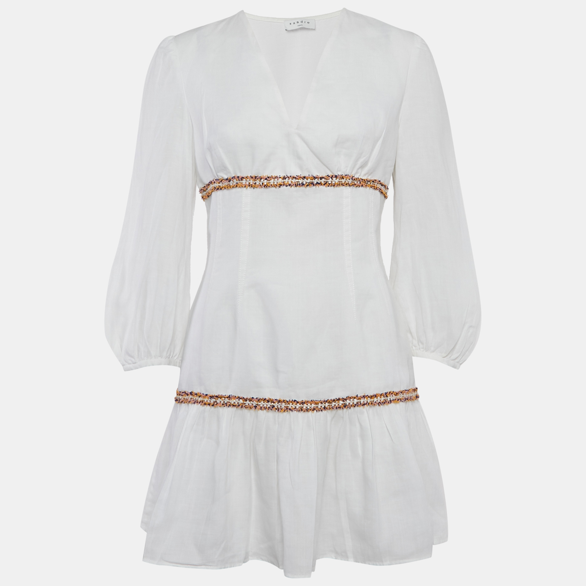 

Sandro White Ramie Tiered Mini Dress M