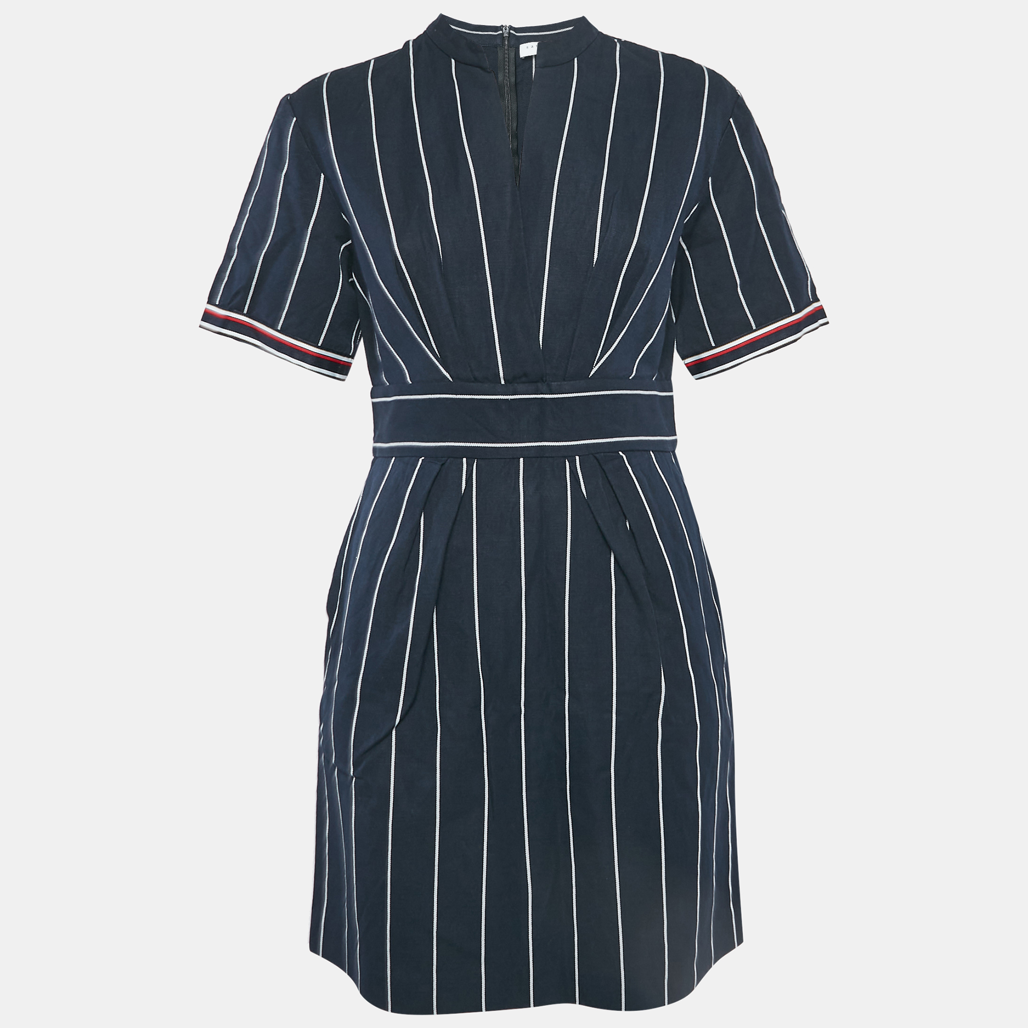 

Sandro Blue Striped Cotton Blend Mini Dress L