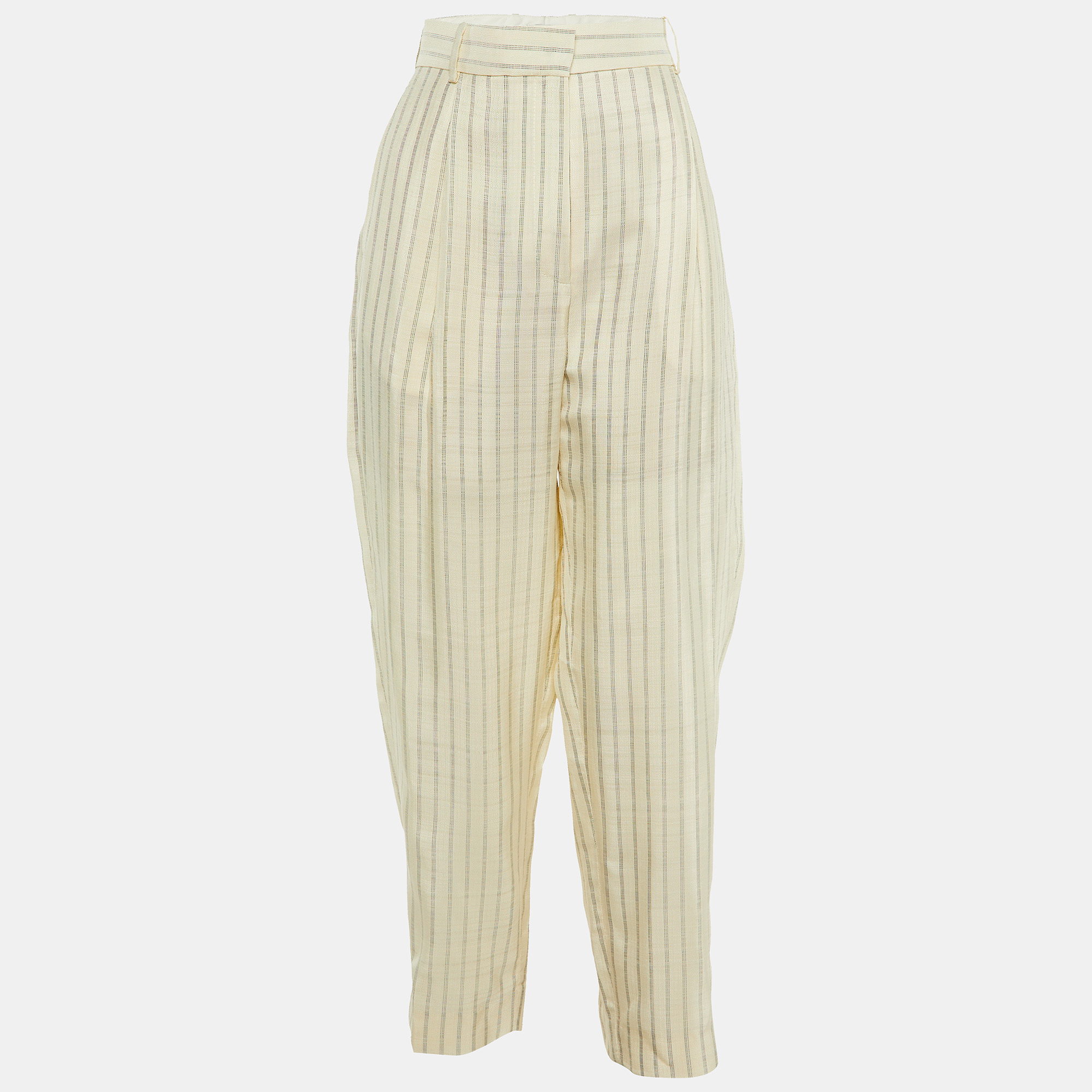 

Sandro Ecru Striped Canvas Straight Leg Pants L, Cream