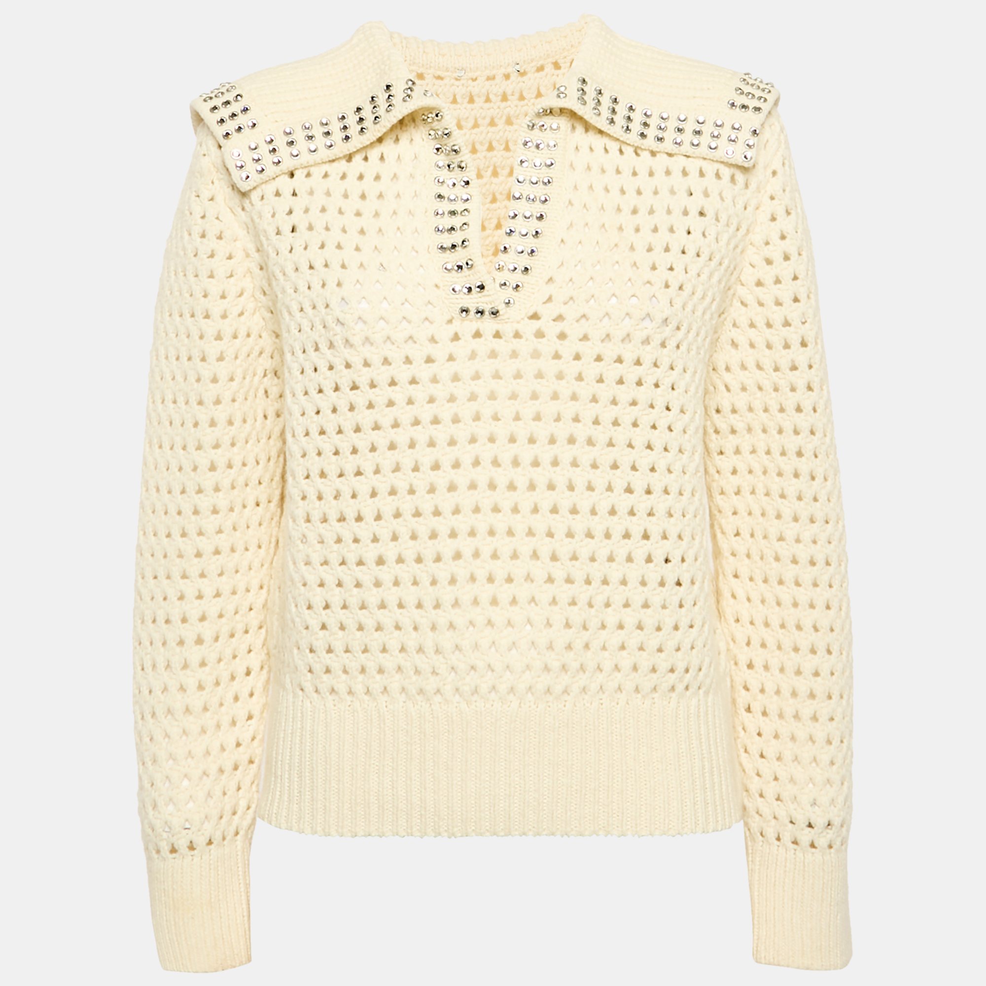 

Sandro Cream Rhinestone Embellished Crochet Sweatshirt XS