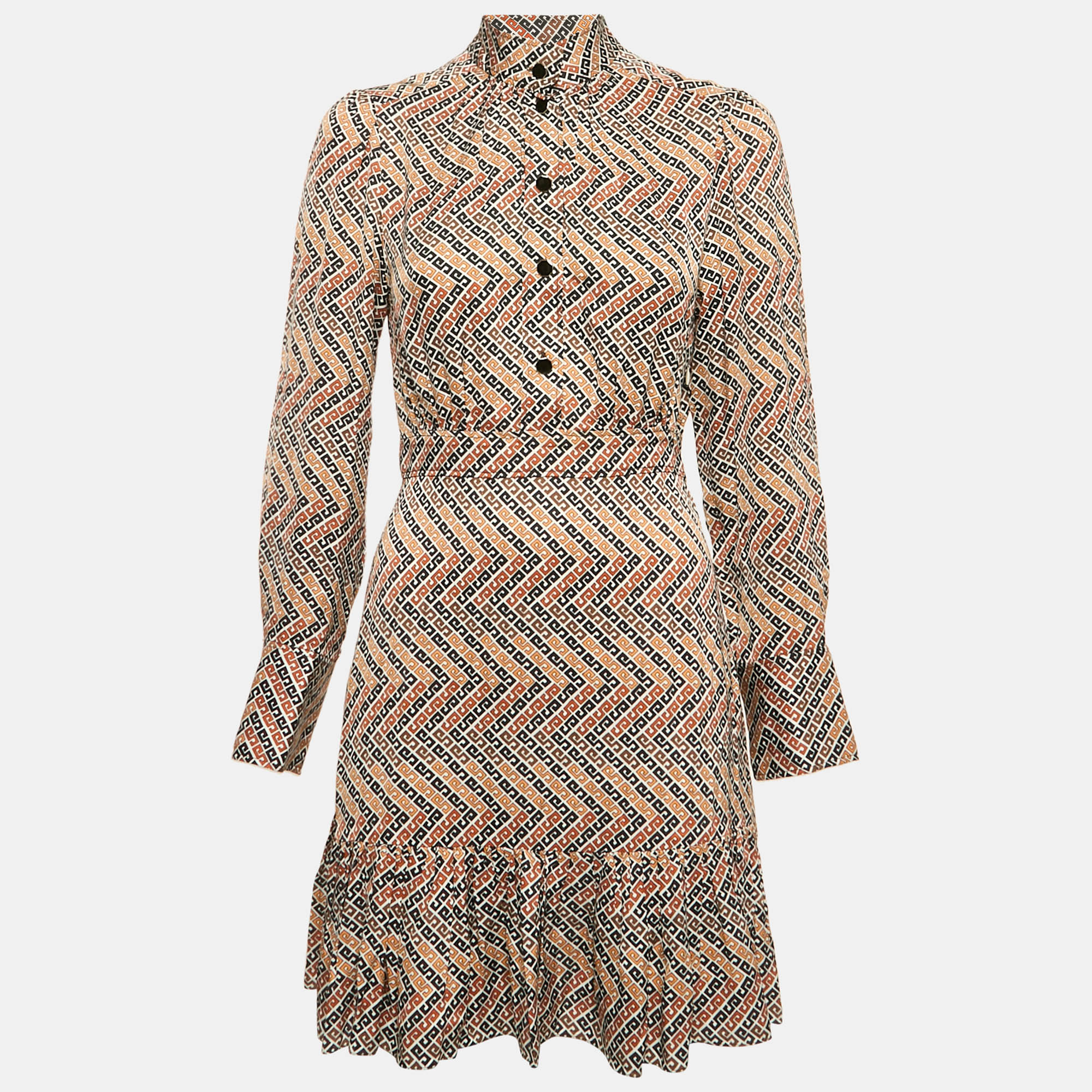 

Sandro Multicolor Logo Print Satin Flounce Mini Dress XS