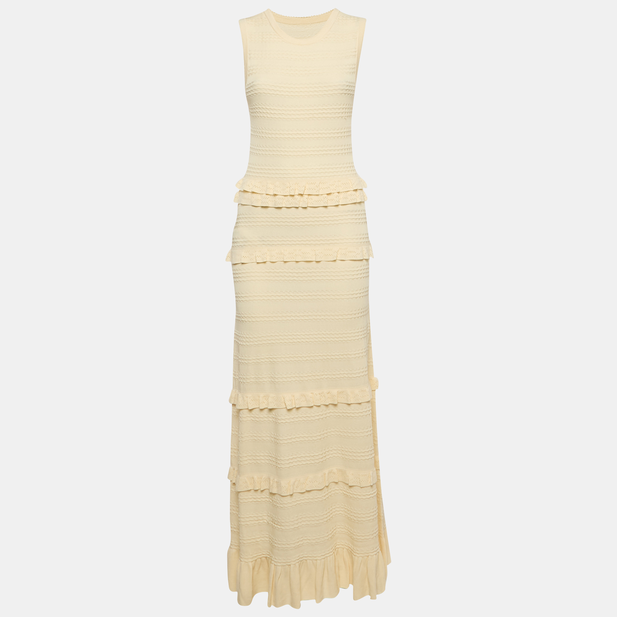 

Sandro Cream Ruffled Knit Maxi Dress L