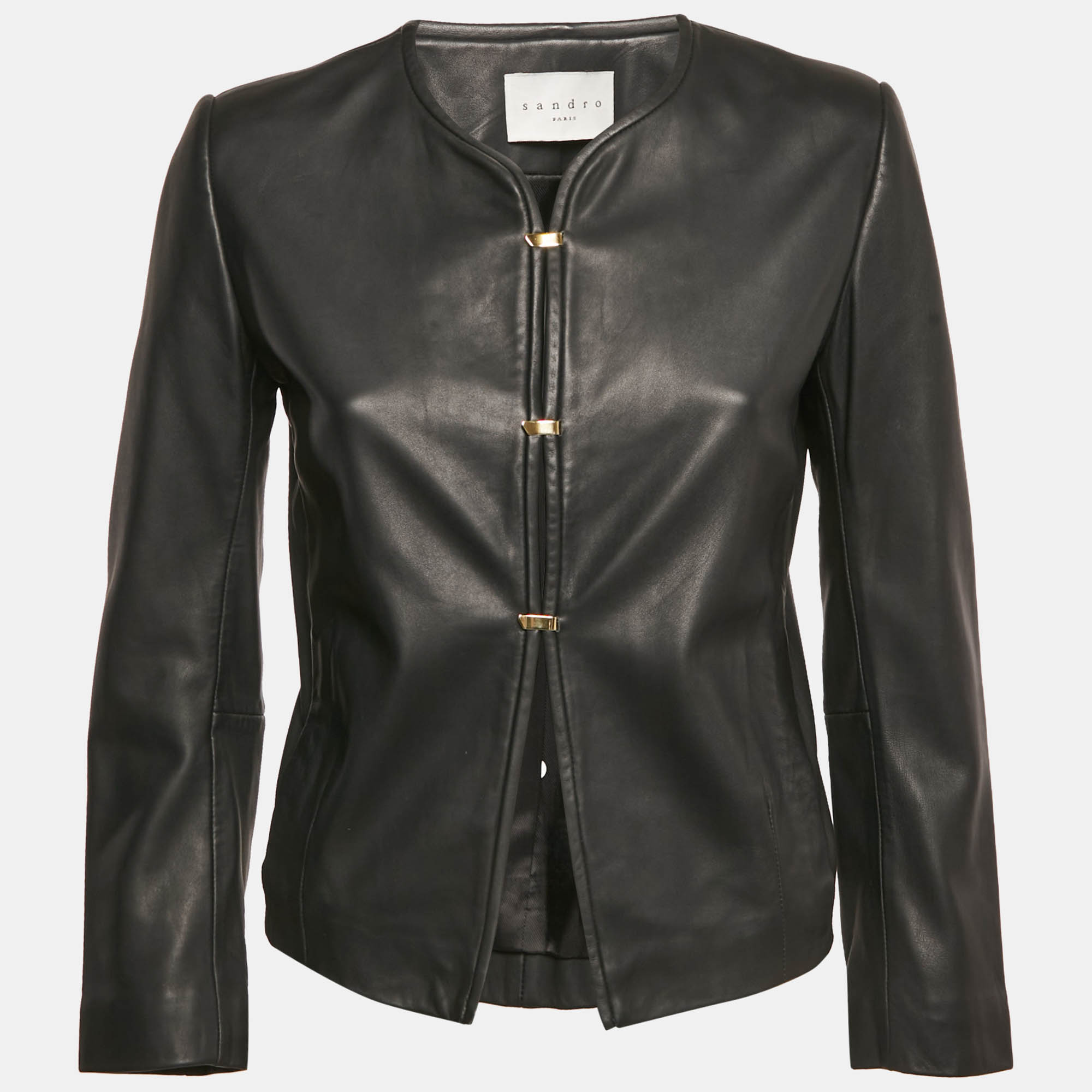 

Sandro Black Hook Leather Jacket S