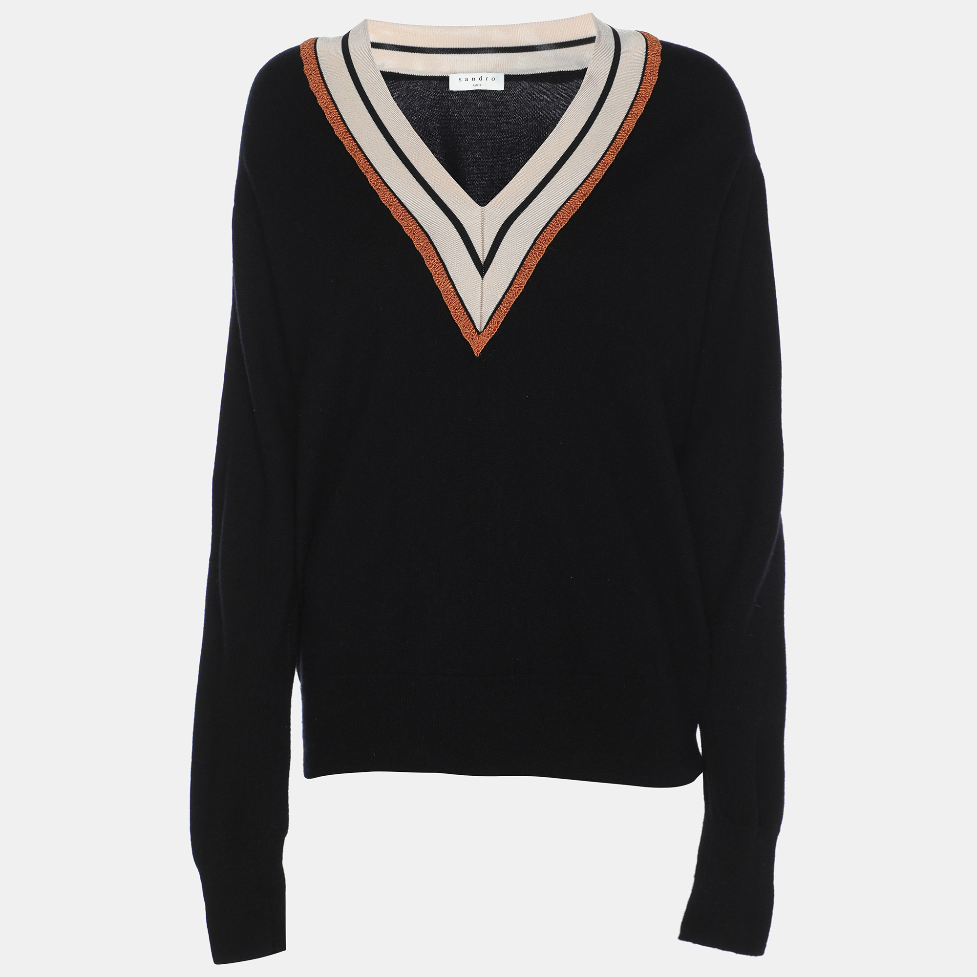

Sandro Black Wool Knit Full Sleeve V Neck Sweater M