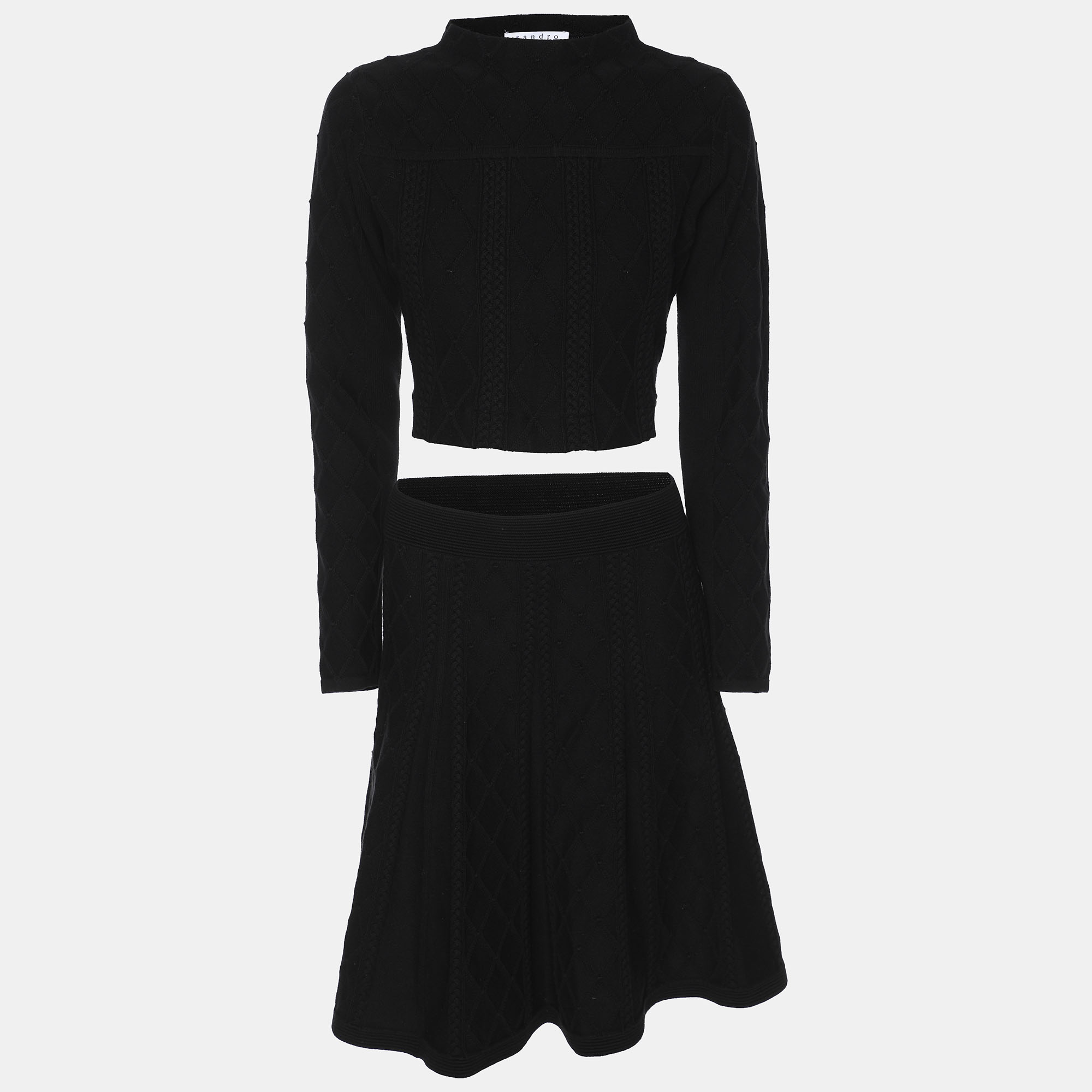 

Sandro Black Knit Skirt and Top Set S