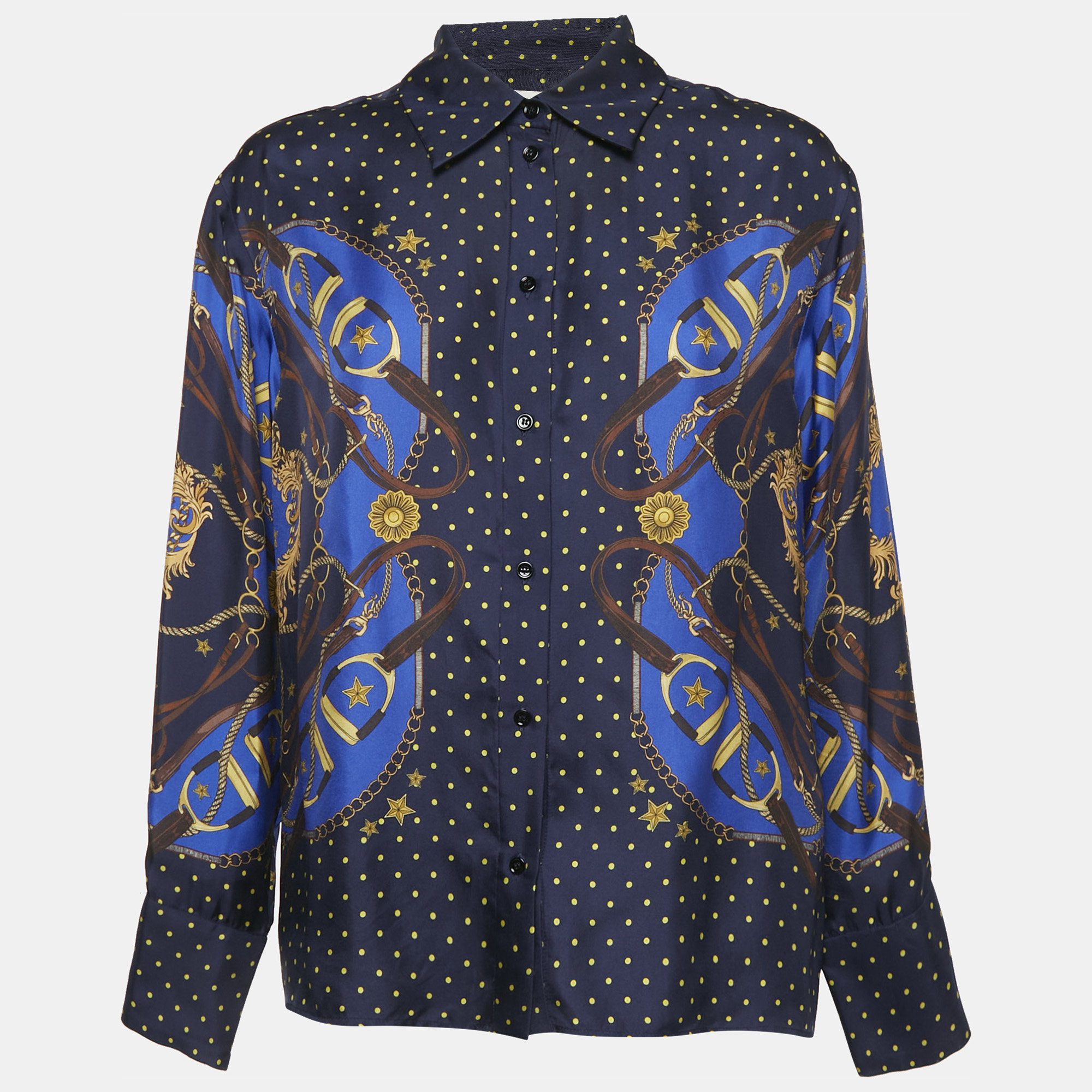

Sandro Navy Blue Printed Silk Long Sleeve Shirt M