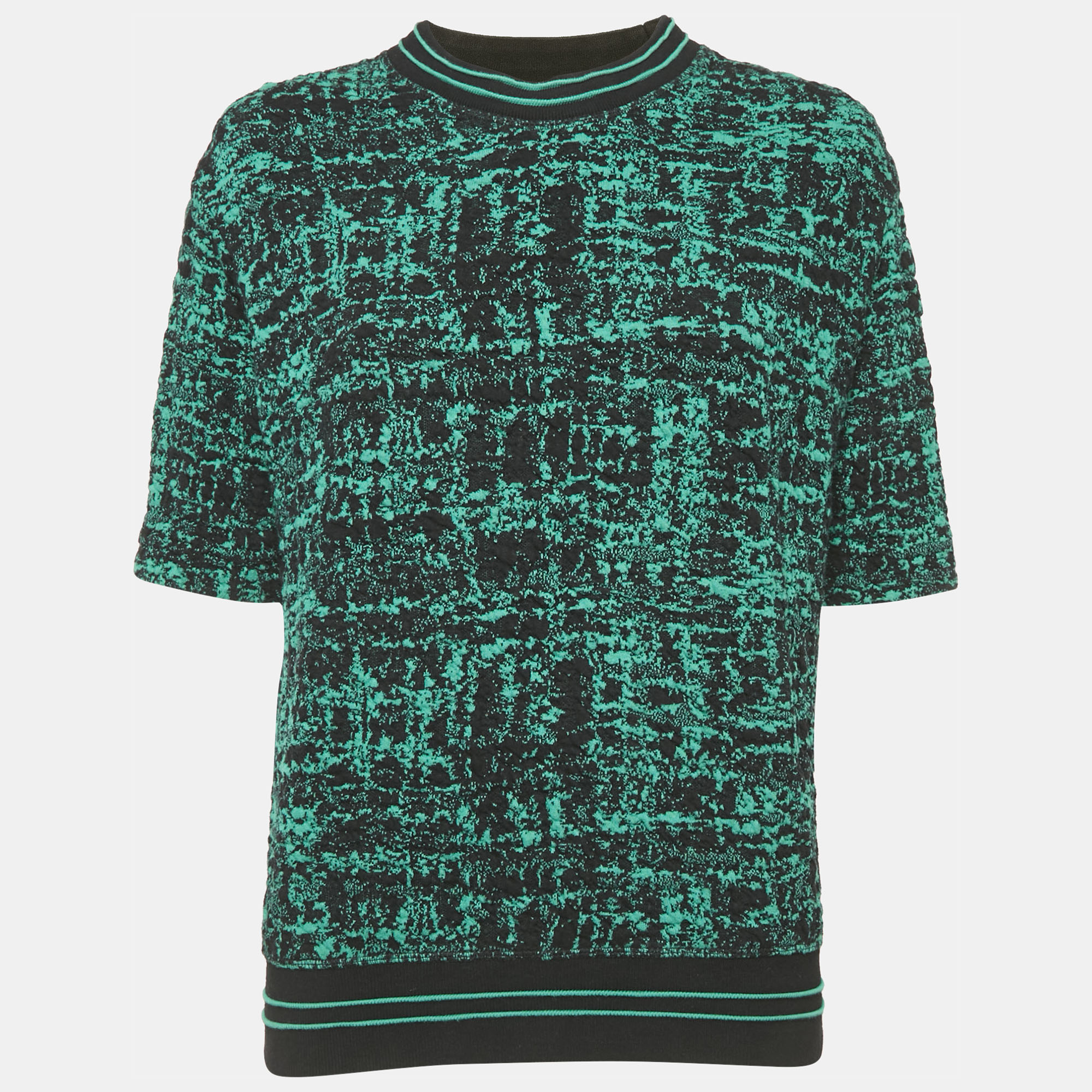 

Sandro Green/Black Textured Abstract Knit Top S