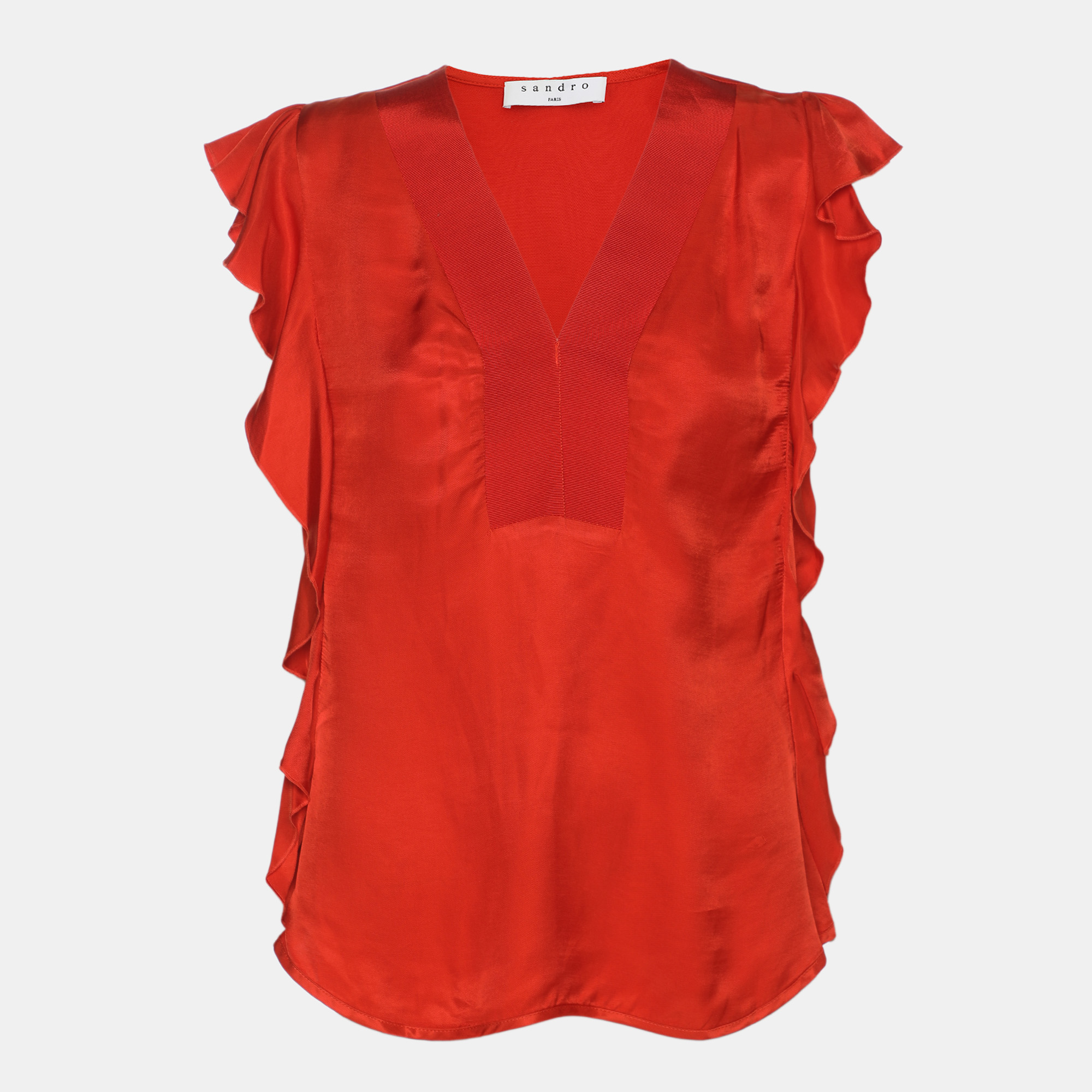 

Sandro Orange Crepe Ruffled Tops S
