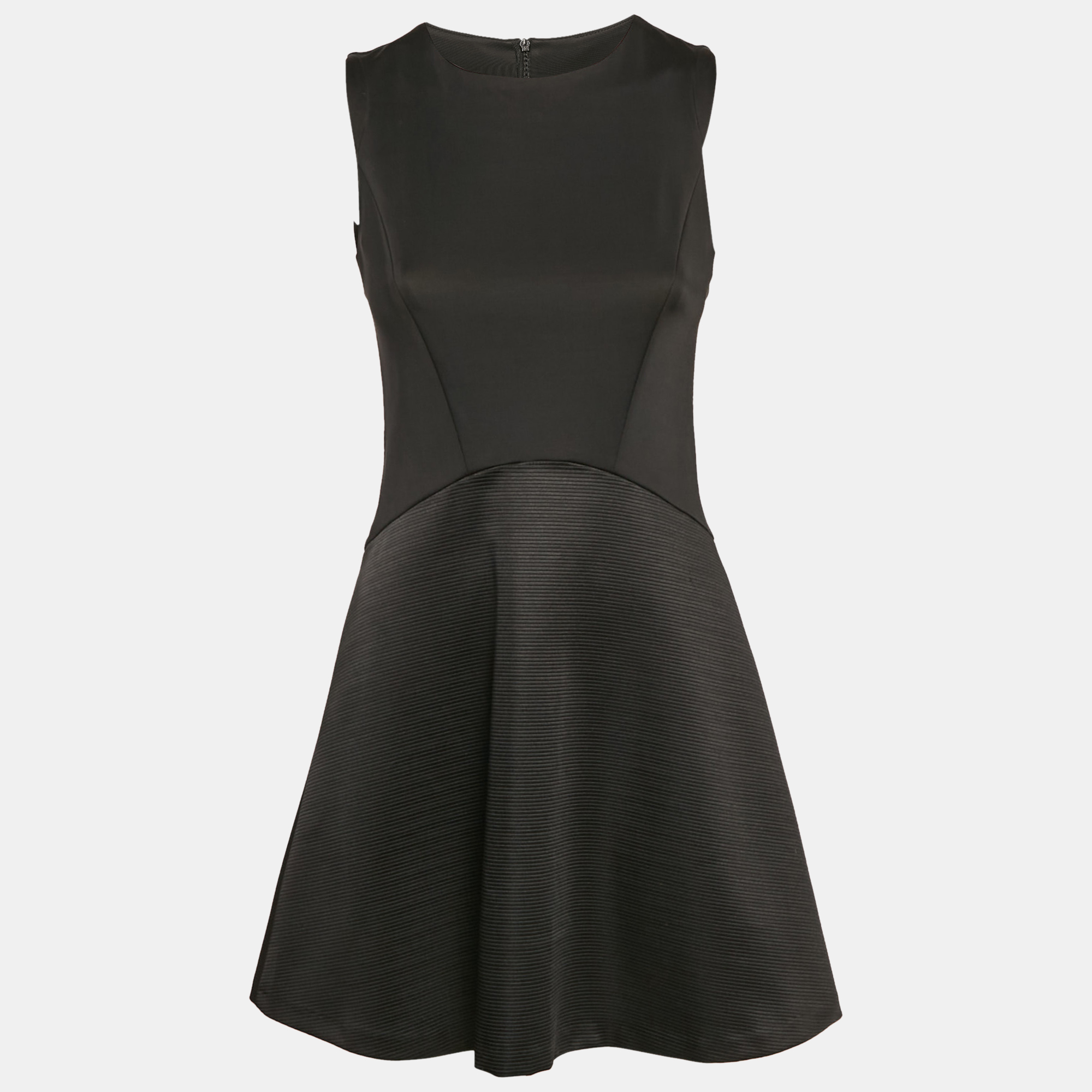 

Sandro Black Jersey and Textured Crepe Mini Dress S