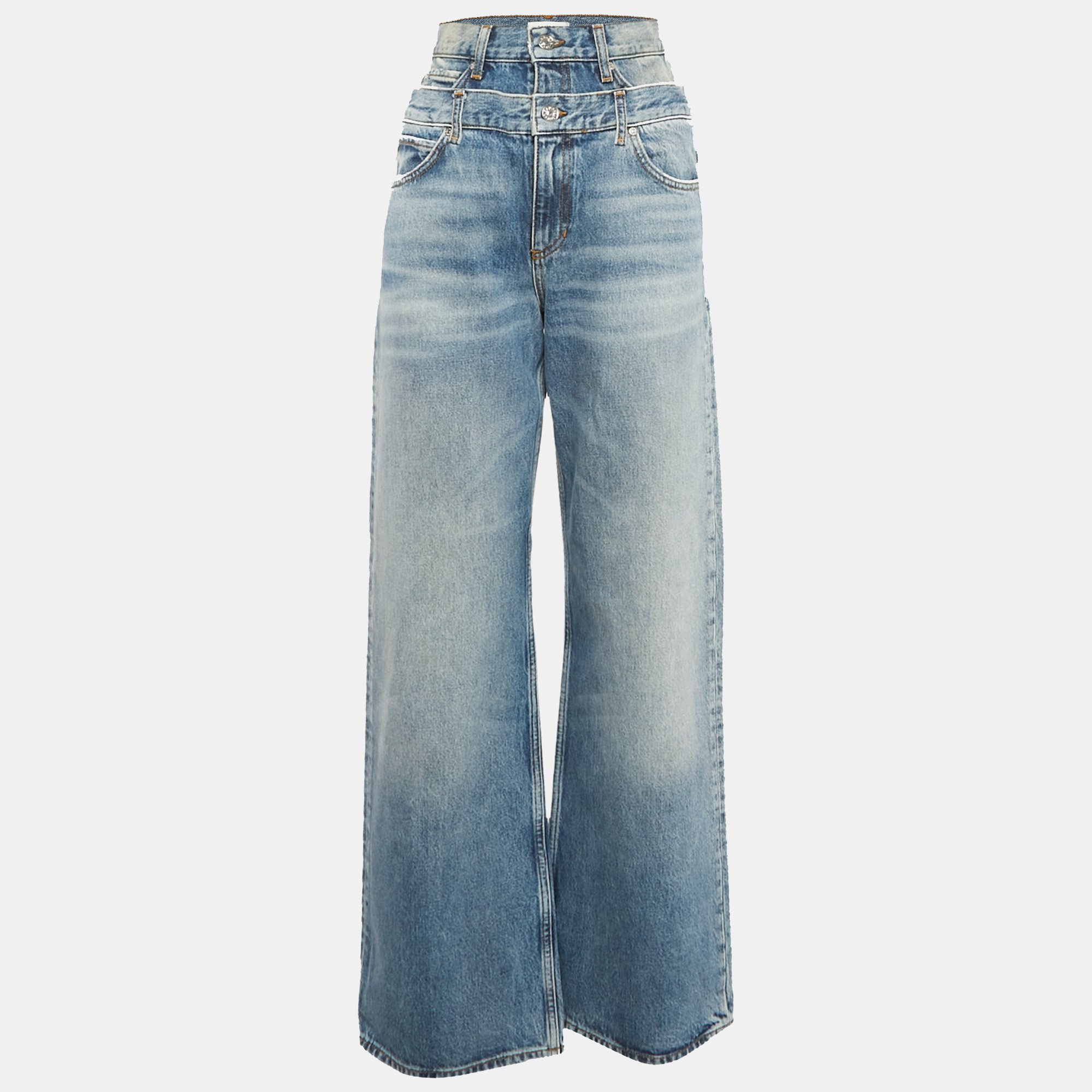 

Sandro Blue Blue Layered Waist High Rise Wide Leg Jeans S Waist 24"