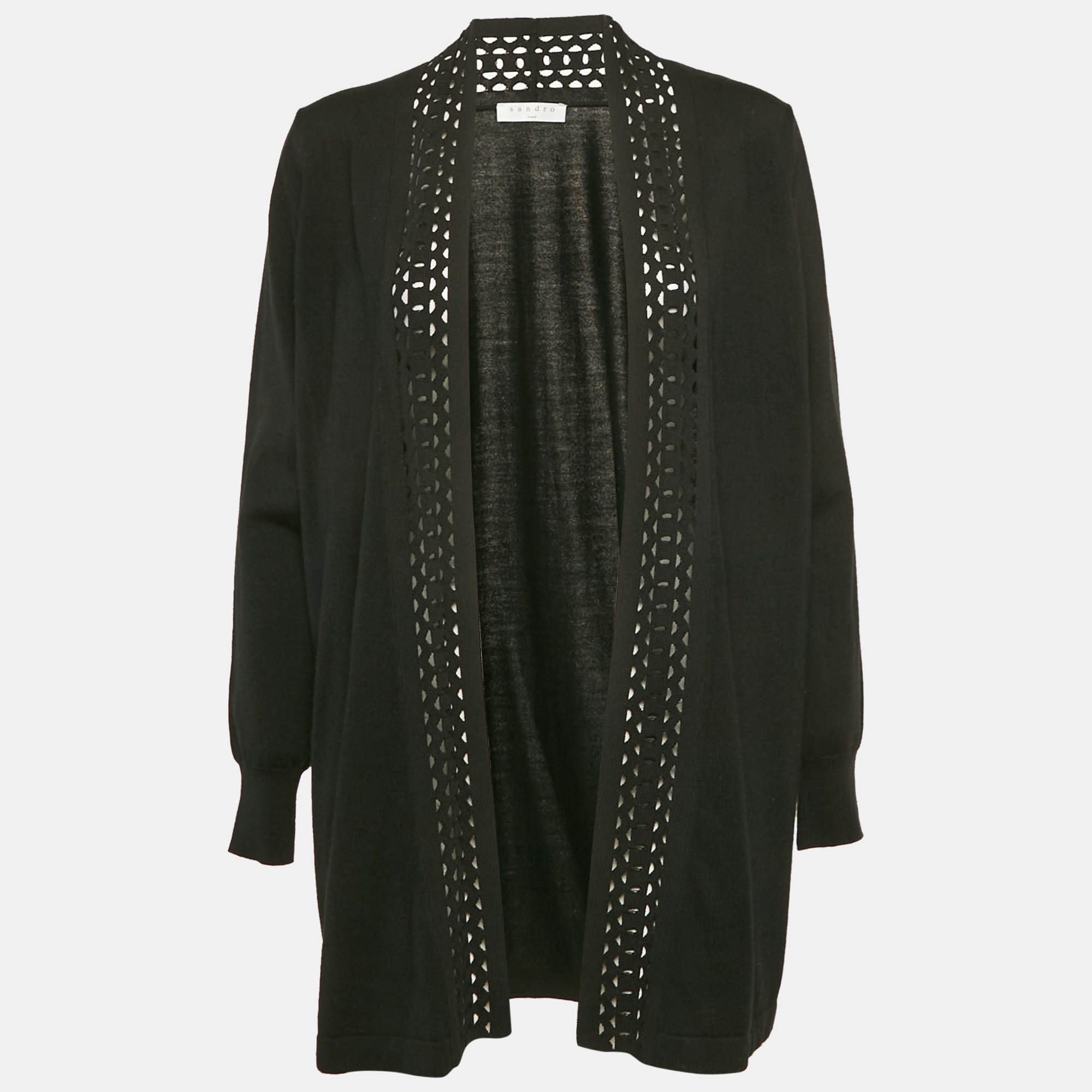

Sandro Black Wool Blend Open Front Cardigan M