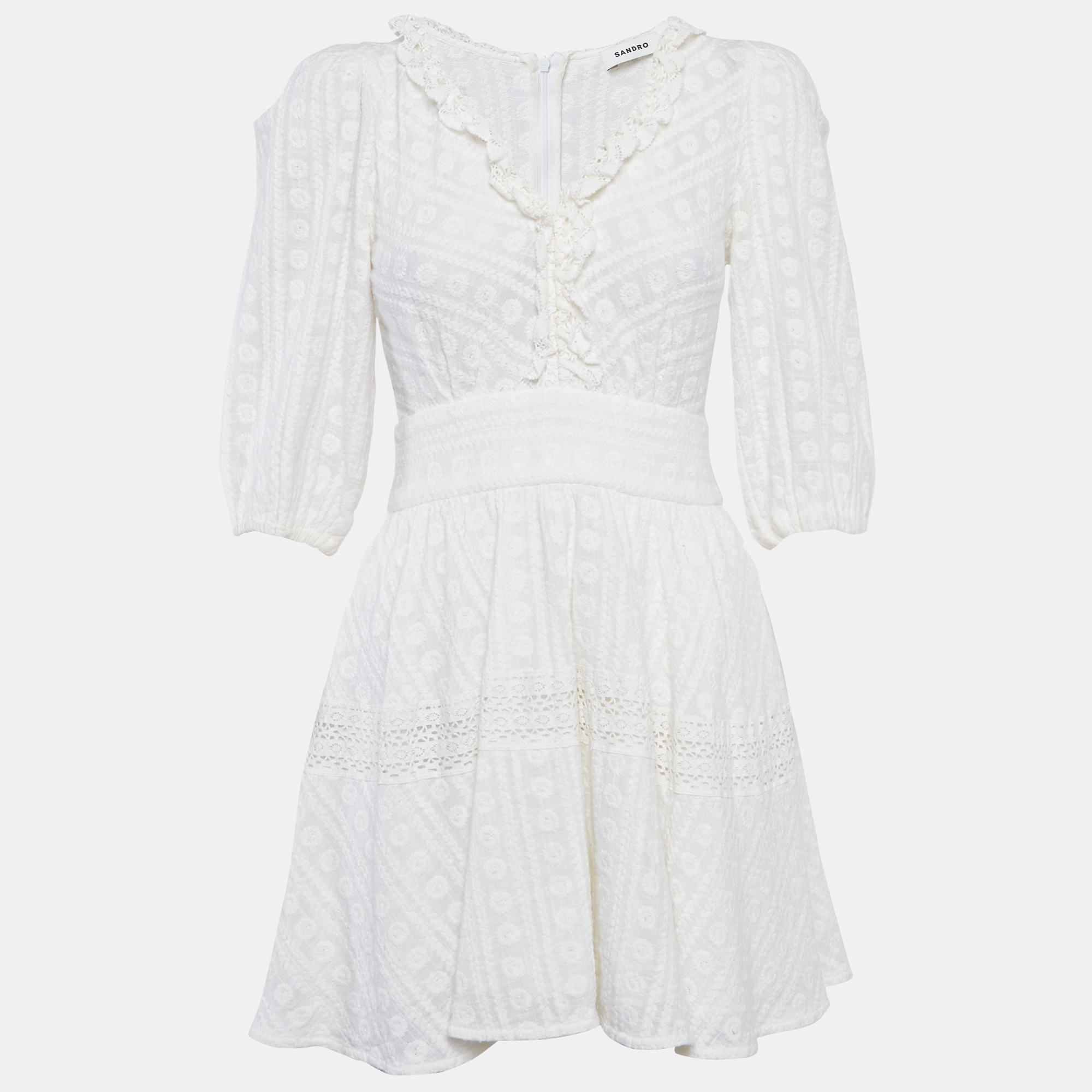 

Sandro White Embroidered Cotton Mini Dress XS