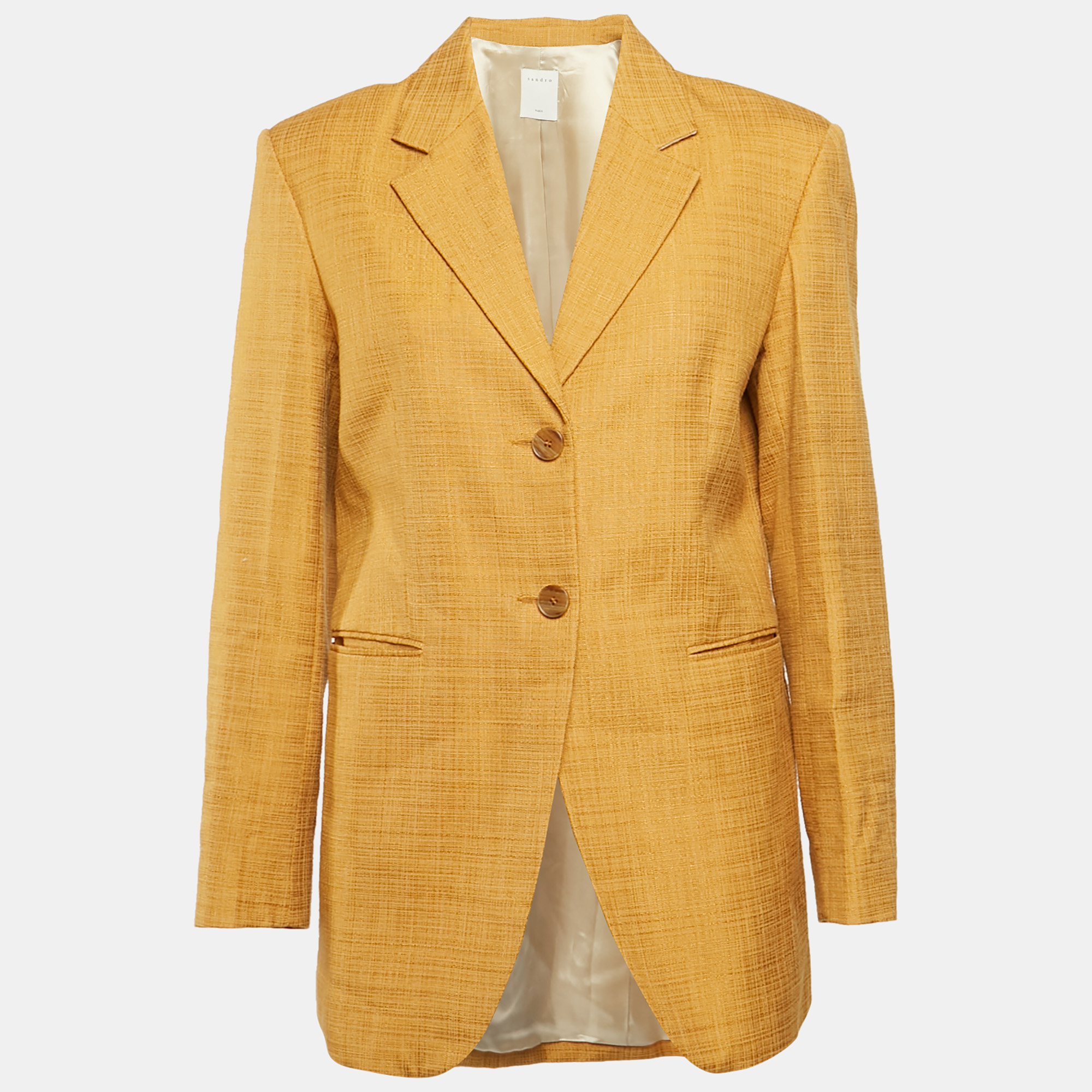 

Sandro Mustard Yellow Cotton Blend Single Breasted Blazer M