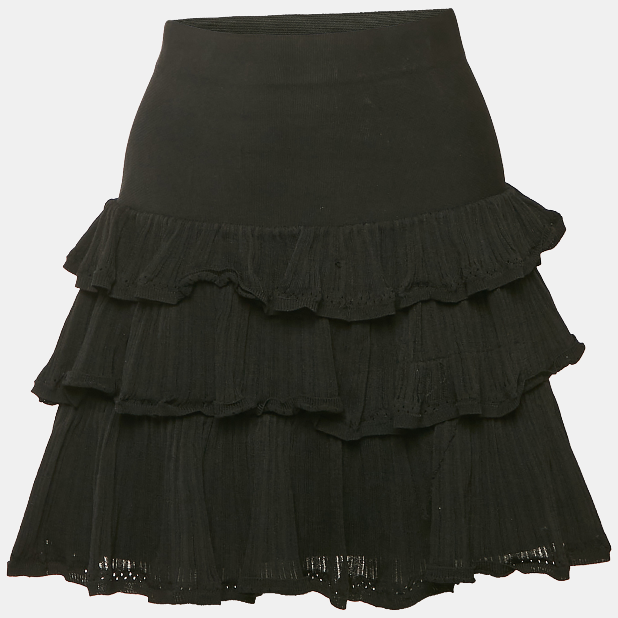 

Sandro Black Knit Ruffle Tiered Mini Skirt S