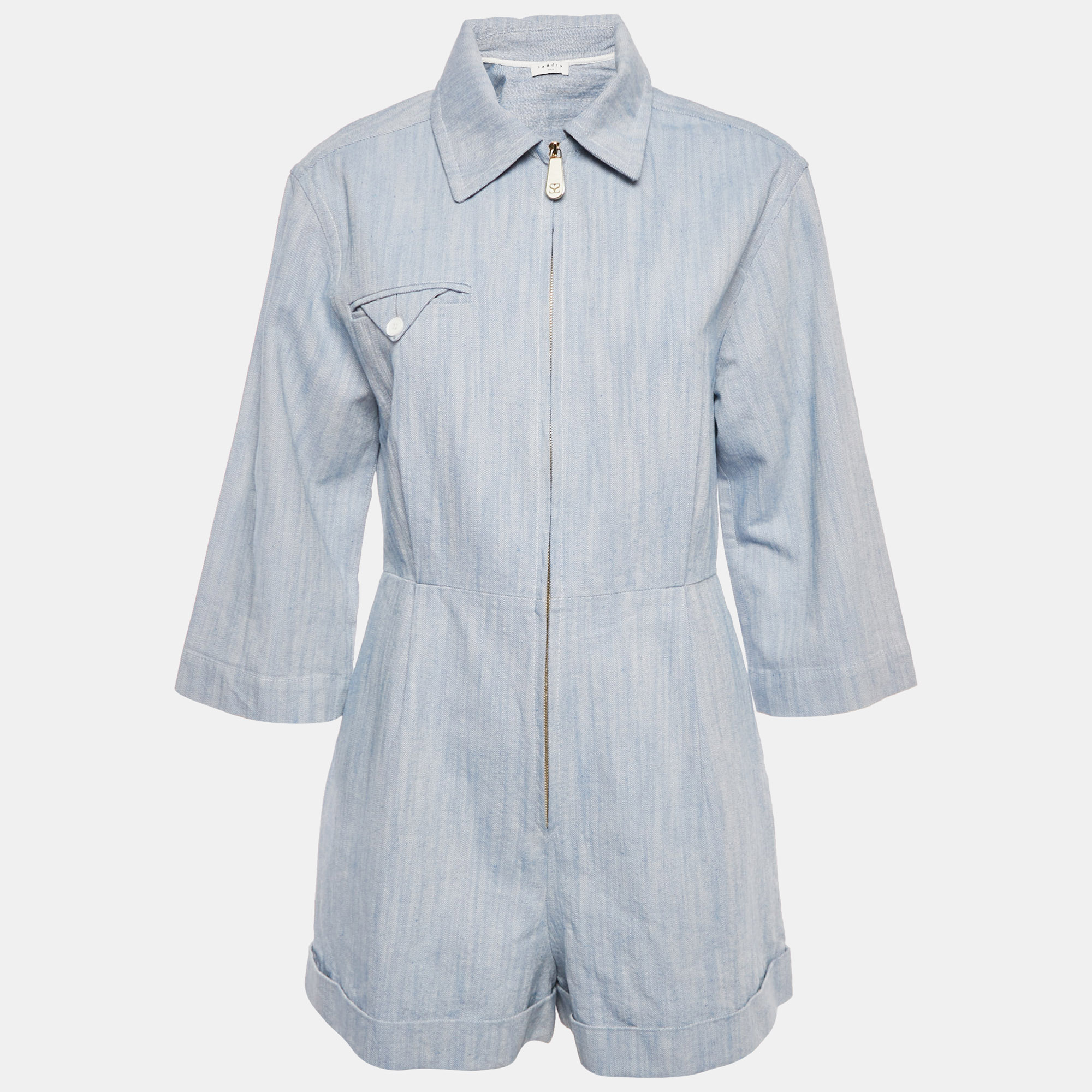 

Sandro Blue Cotton Gabardine Zip-Up Alma Playsuit M