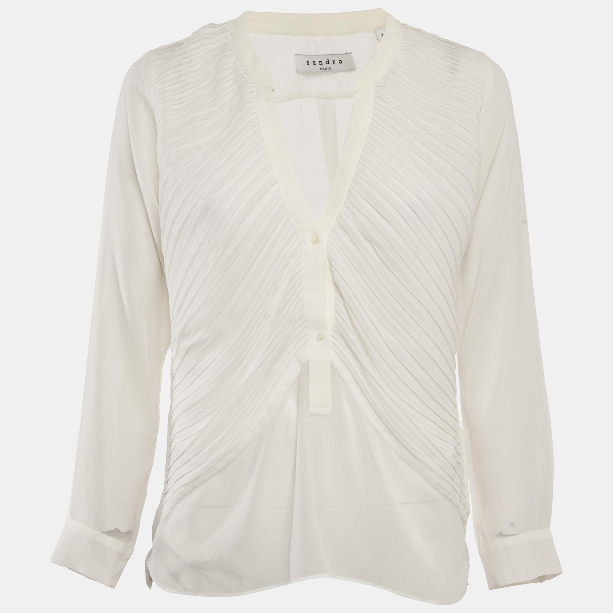 

Sandro White Chiffon Pleated Blouse M