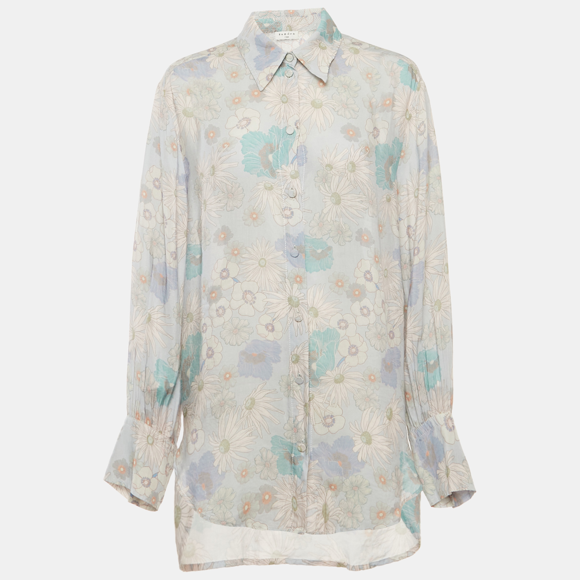 

Sandro Blue Floral Print Crepe Long Sleeve Shirt M
