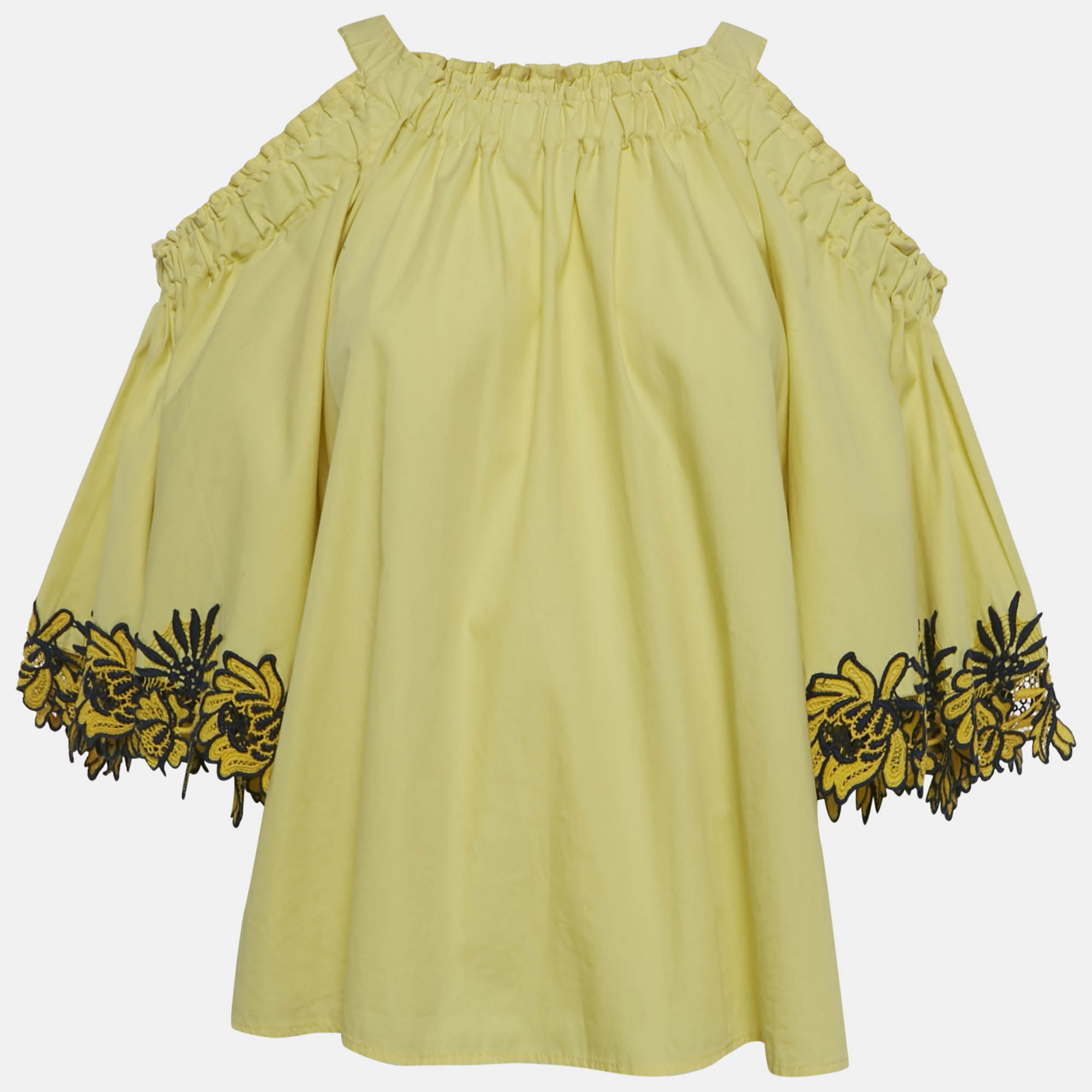 

Sandro Yellow Lace Trim Cotton Cold-Shoulder Blouse M