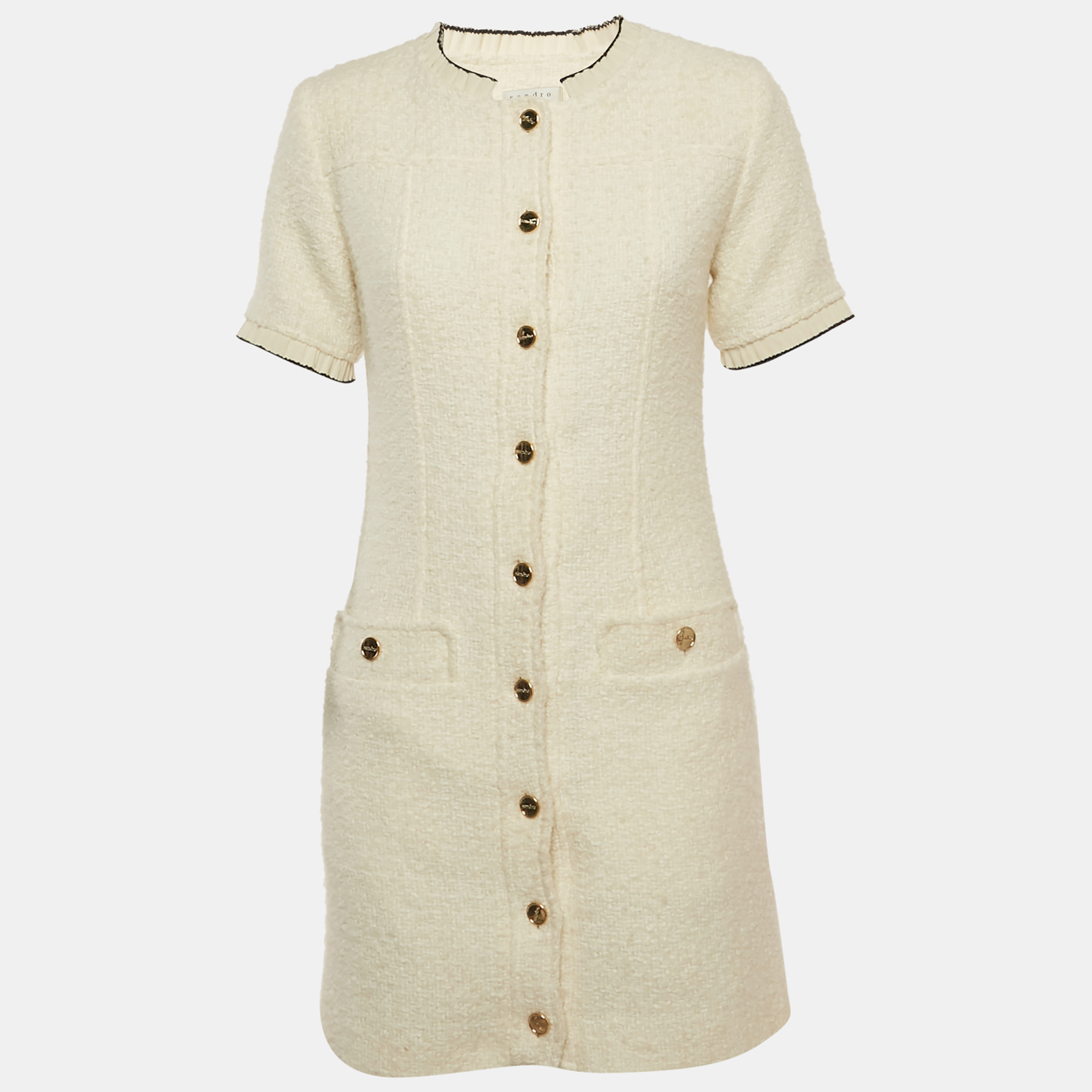 

Sandro White Tweed Button Front Mini Dress S