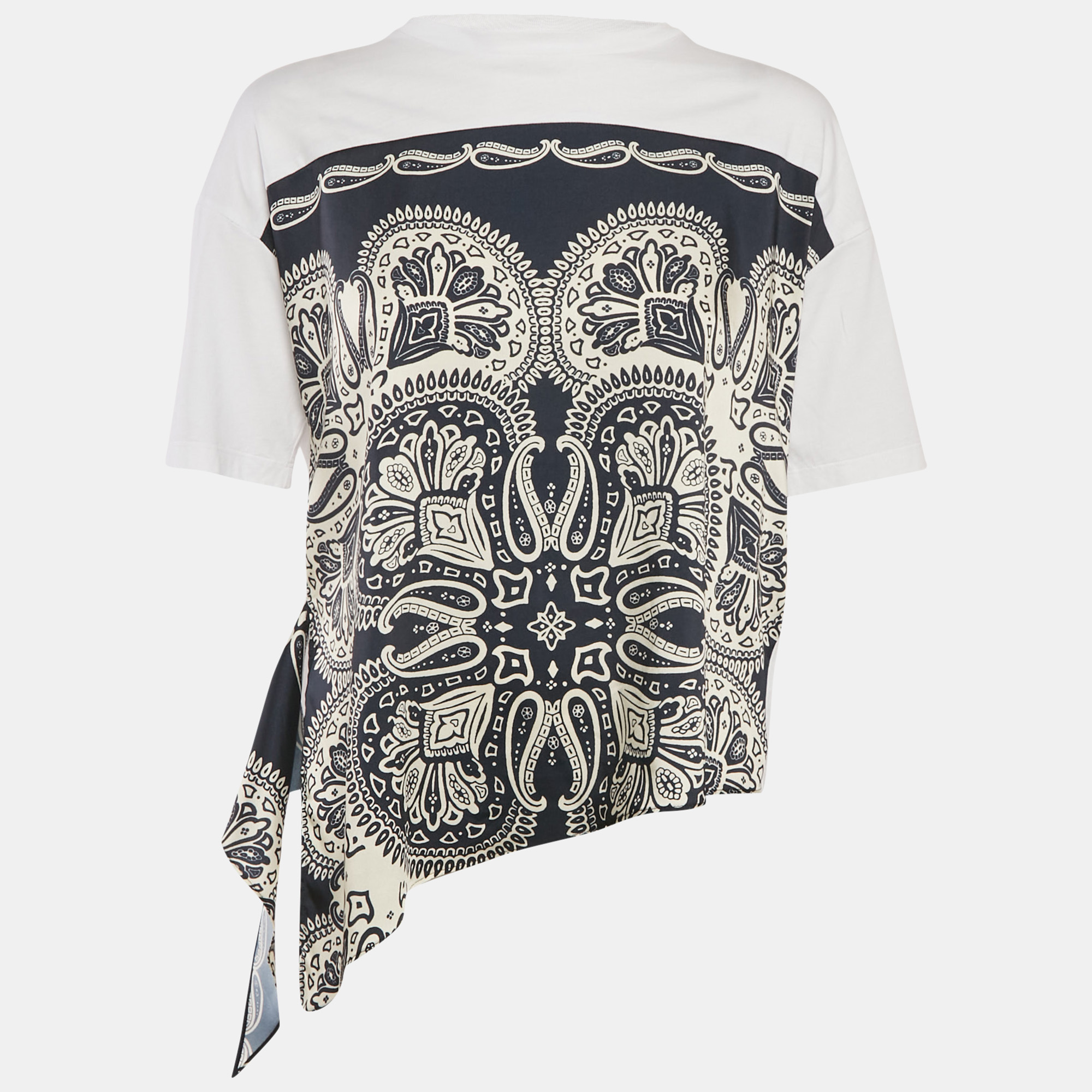 

Sandro Multicolor Print Cotton Tie-Waist Crew Neck T-Shirt XS