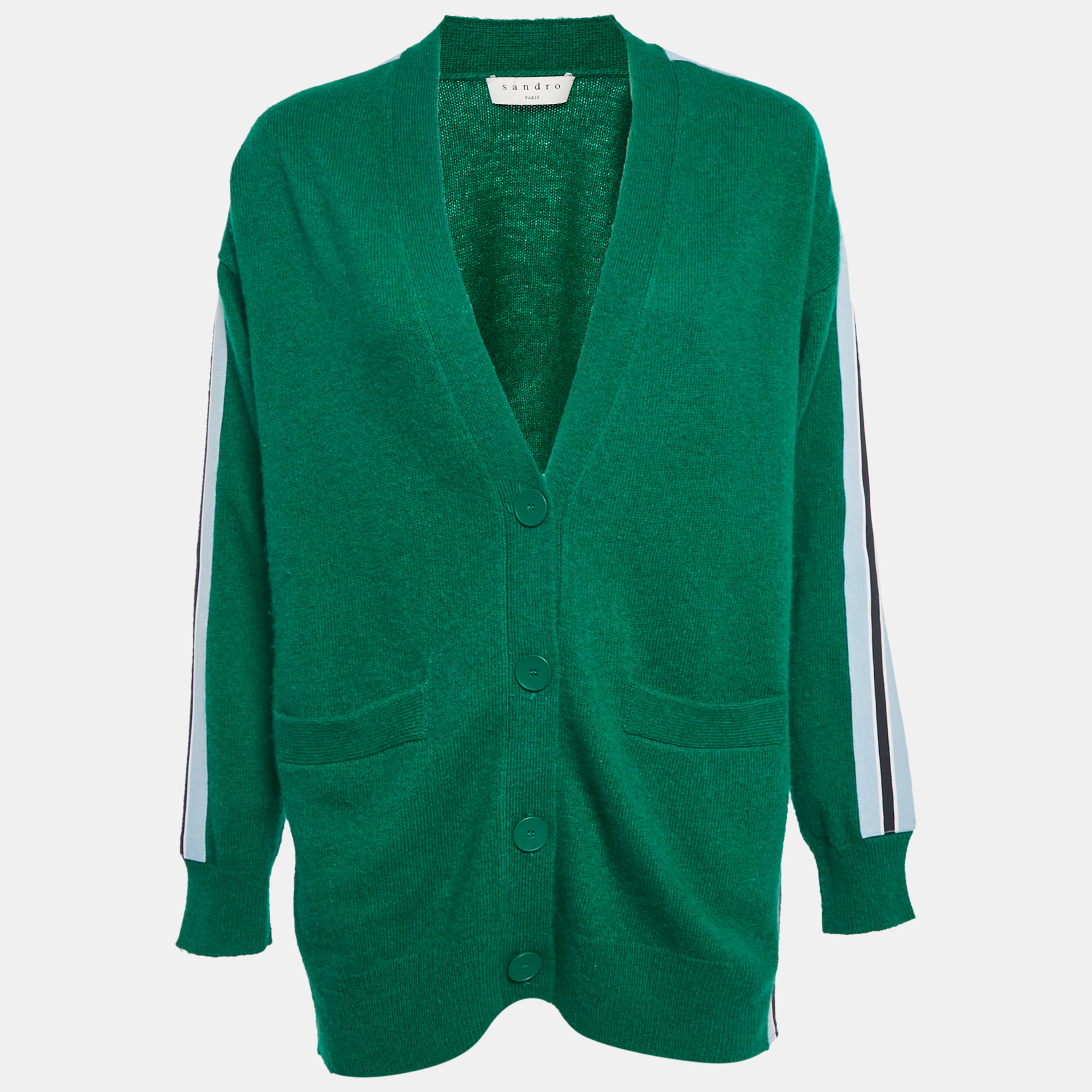 Pre-owned Sandro Green Wool Knit Buttoned Cardigan S