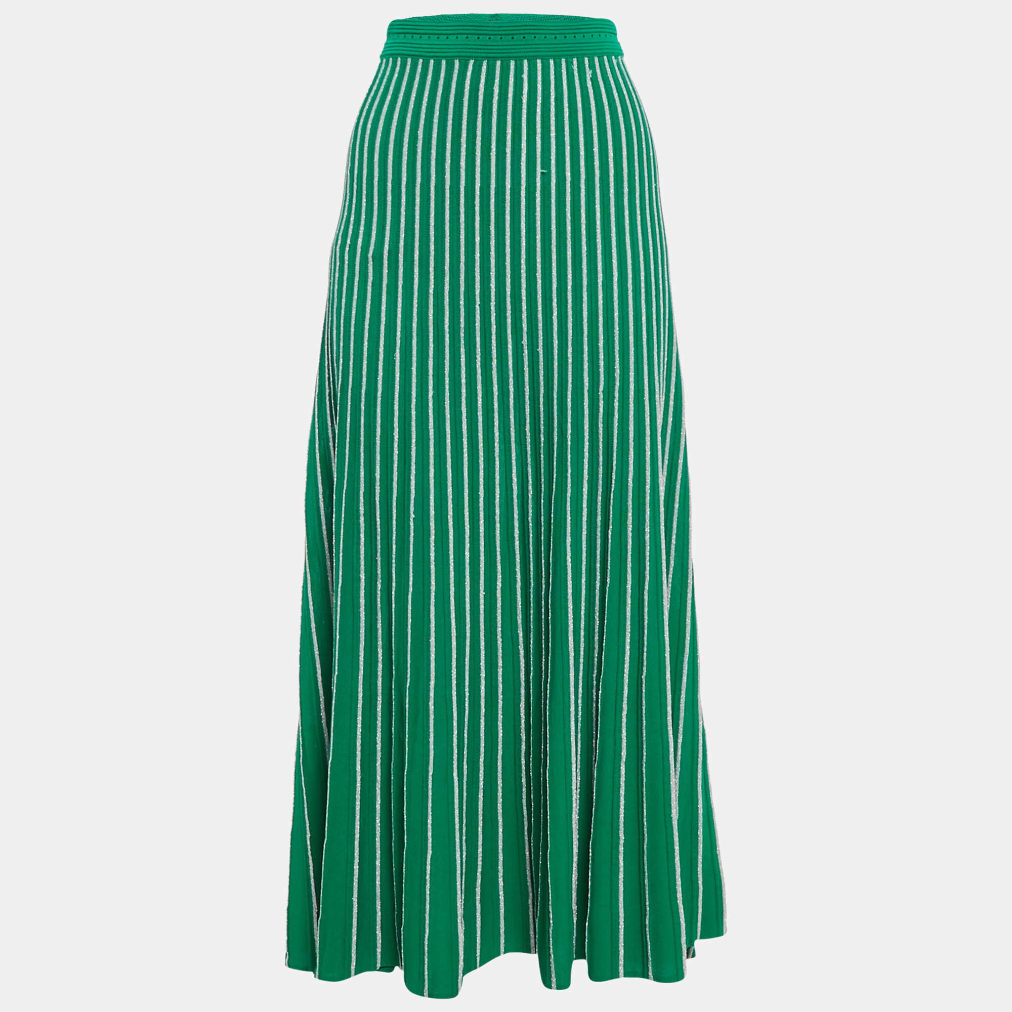 Pre-owned Sandro Green Lurex Striped Knit Midi Skirt L