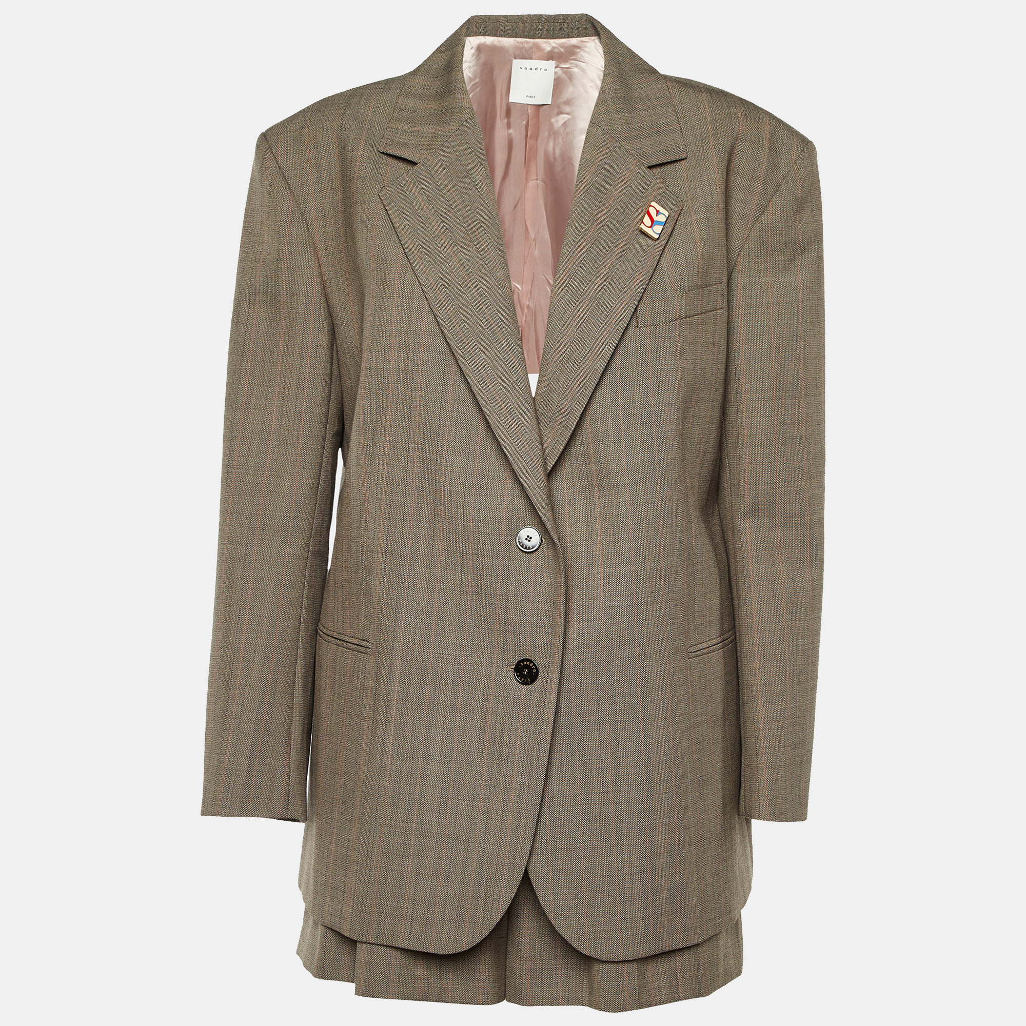 Pre-owned Sandro Brown Wool Oversized Blazer & Shorts Xl
