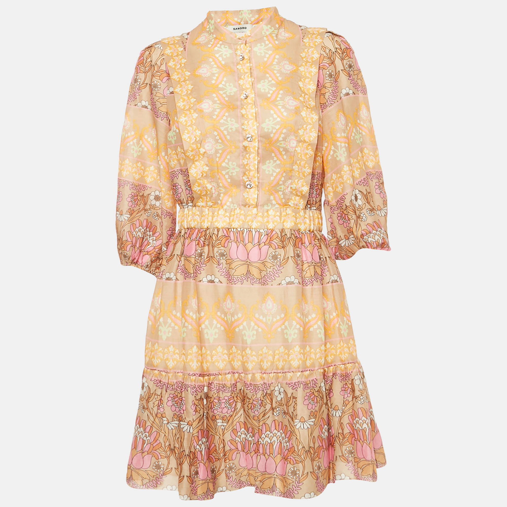 

Sandro Beige Floral Print Linen Blend Mini Dress M