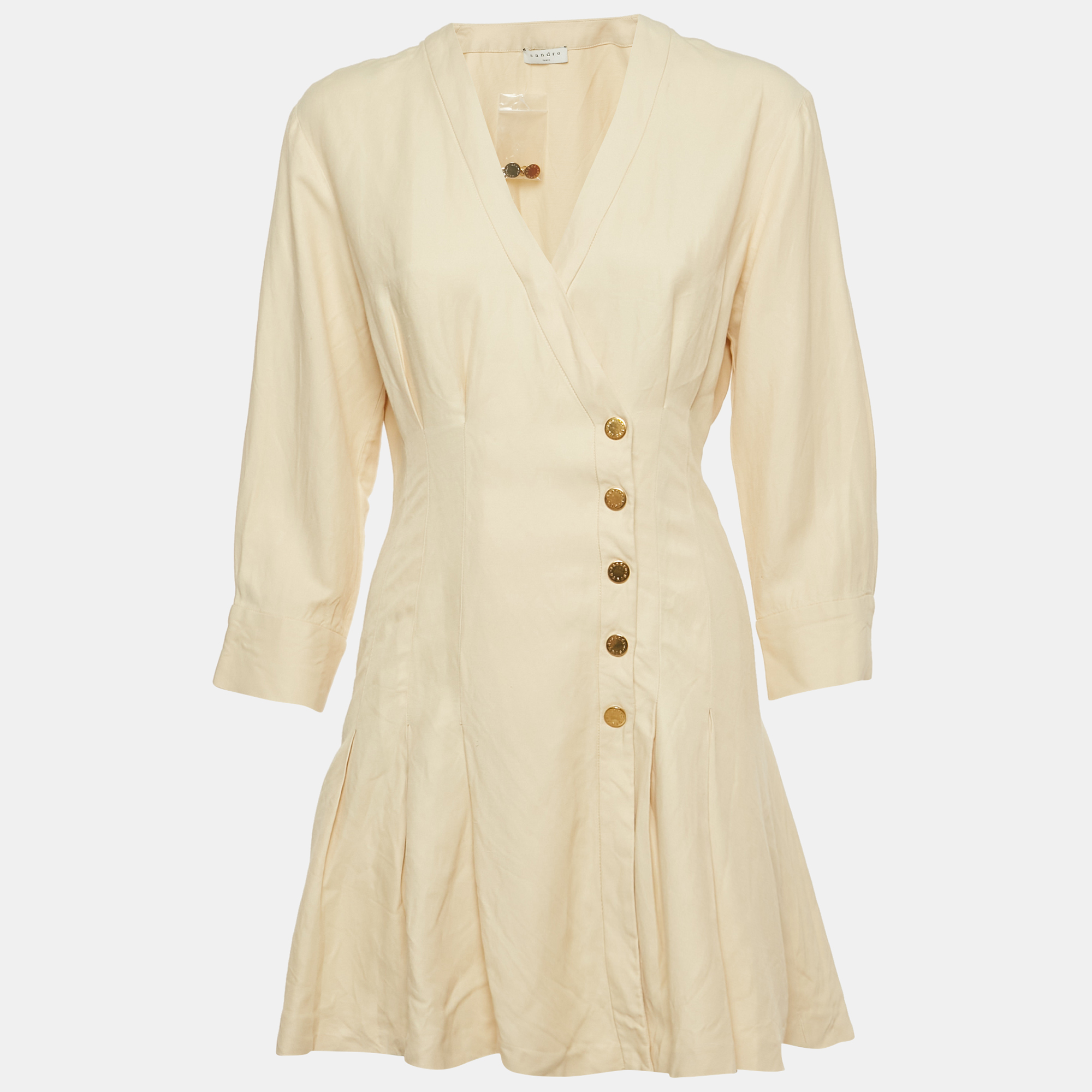 

Sandro Cream Linen Blend Pleated Mini Dress XS
